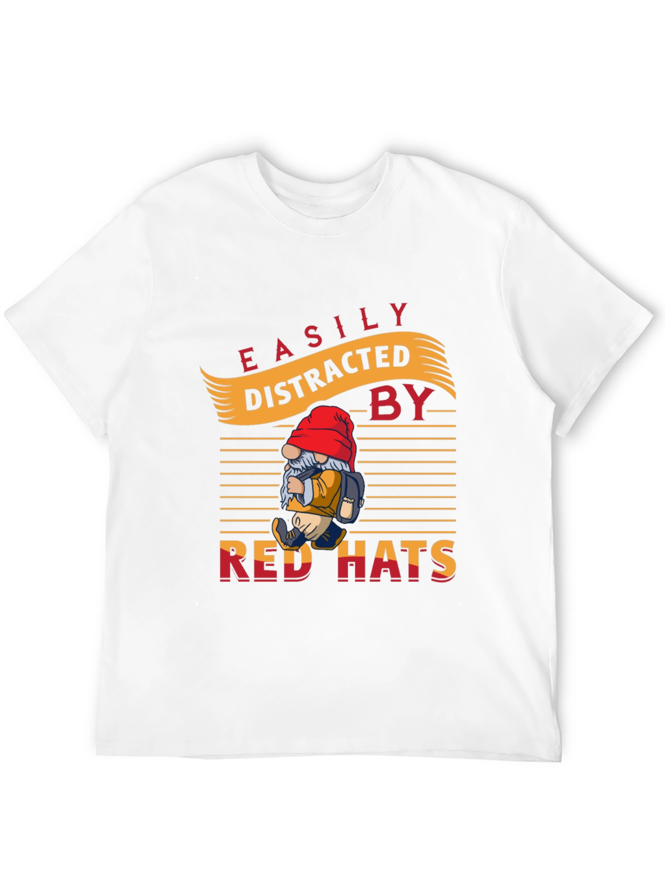 Black Easily Distracted by Red Hats T-Shirt - Novelty Gnome Design view 12