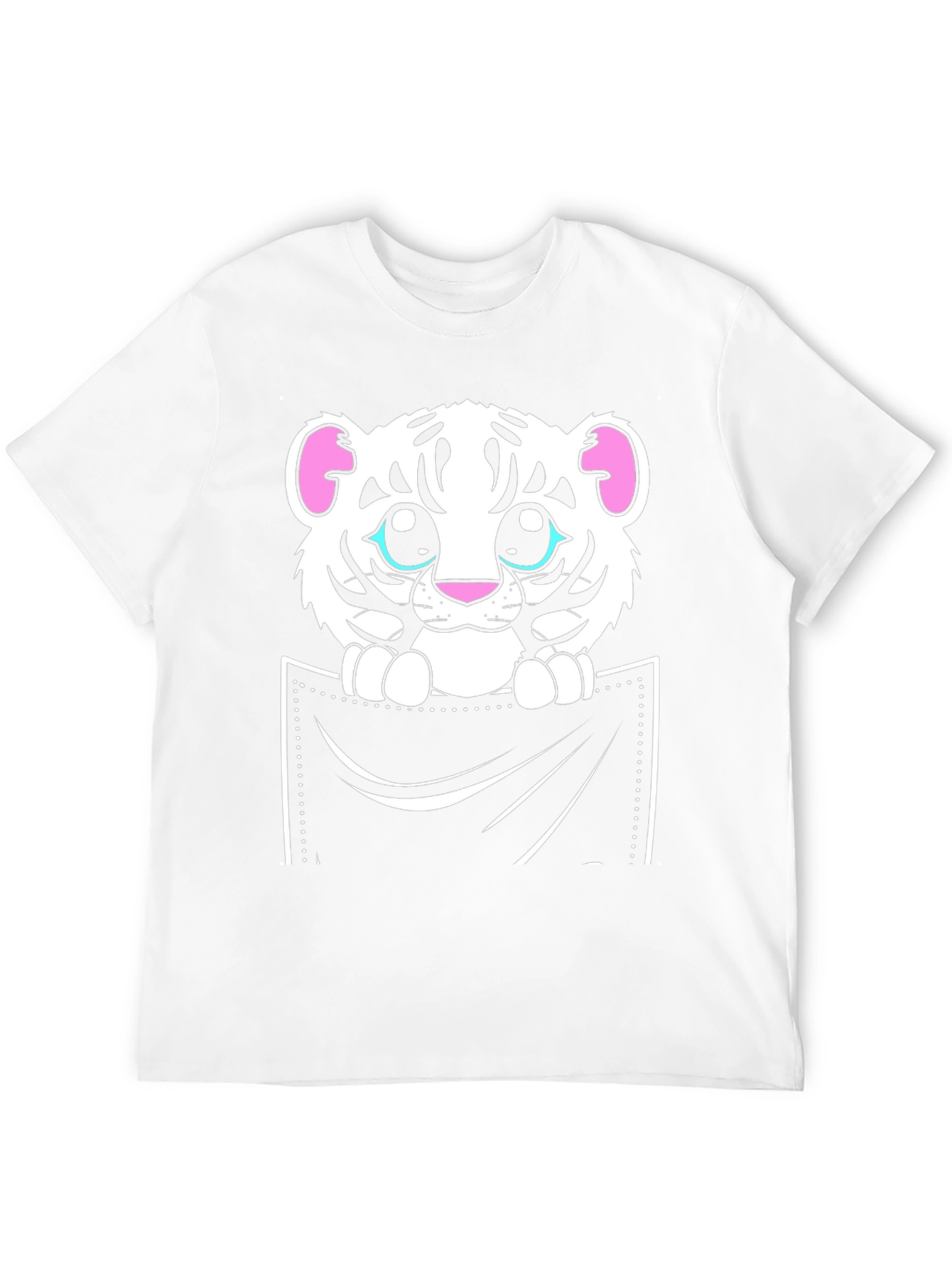 Black Cute White Tiger Pocket T-Shirt view 12