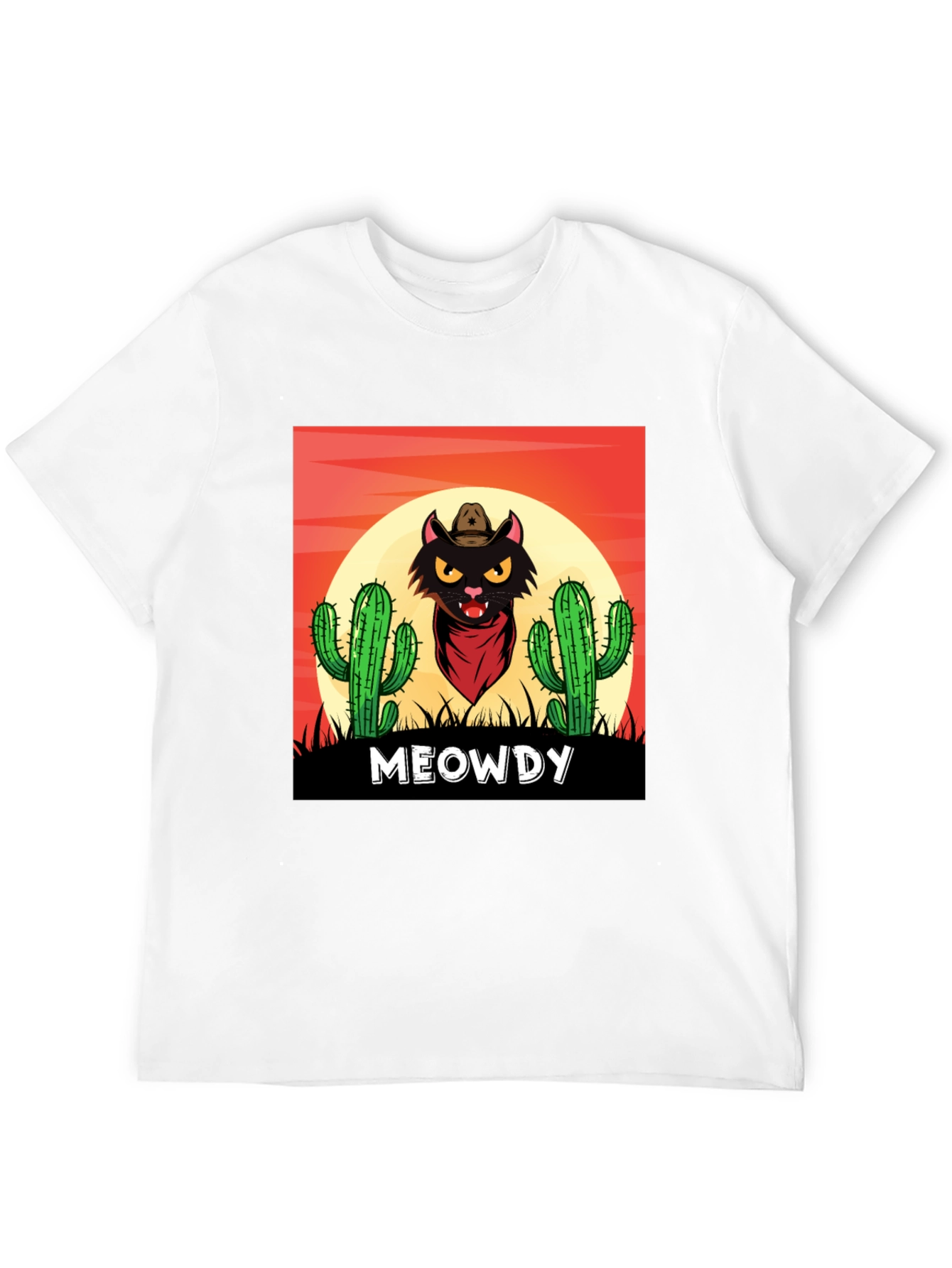 Black Meowdy Black Cat Cowboy Graphic T-Shirt view 12