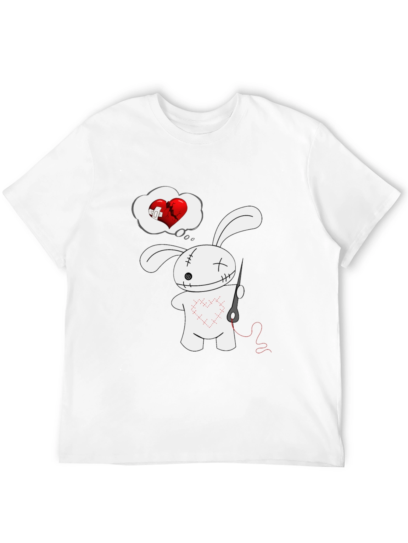 Black Stitched Heart Bunny Graphic Tee - Black Cotton Shirt view 12