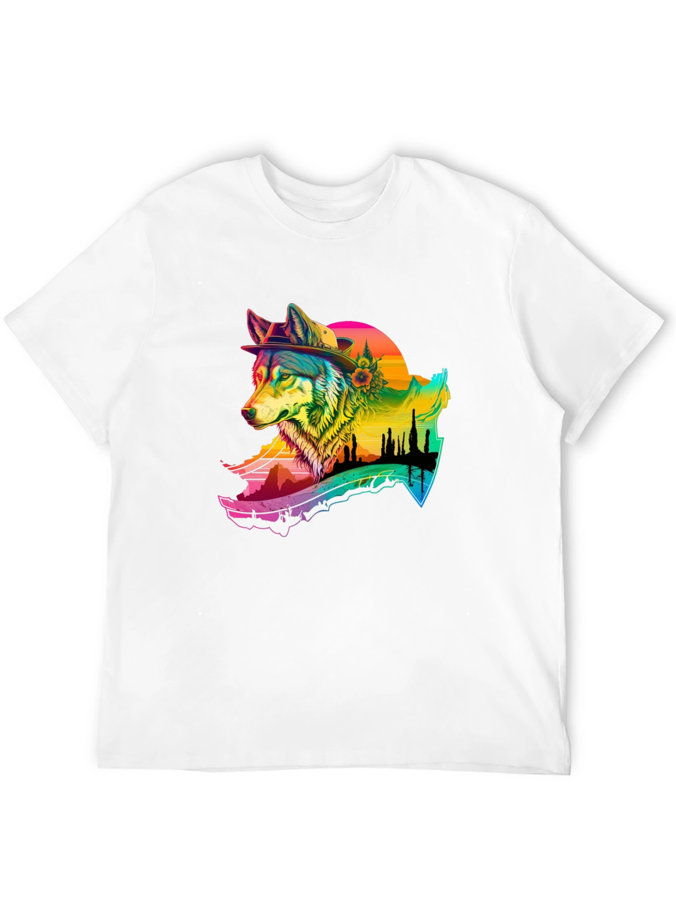 Black Wolf Graphic Black T-Shirt - Colorful Design view 12