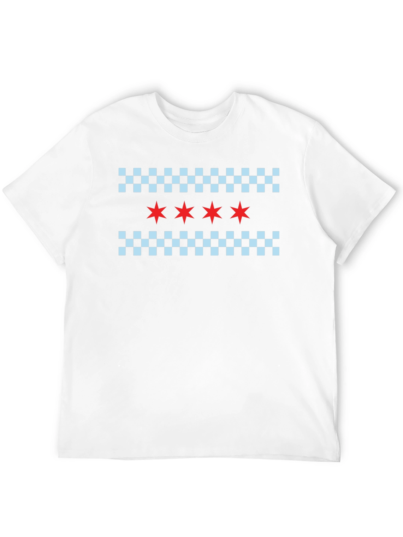 Black Chicago Flag T-Shirt: Red Stars & Checkered Pattern view 12