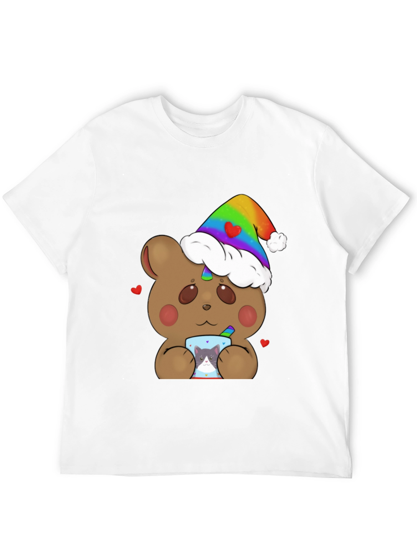 Black Bear with Rainbow Hat & Cat Mug T-Shirt view 12