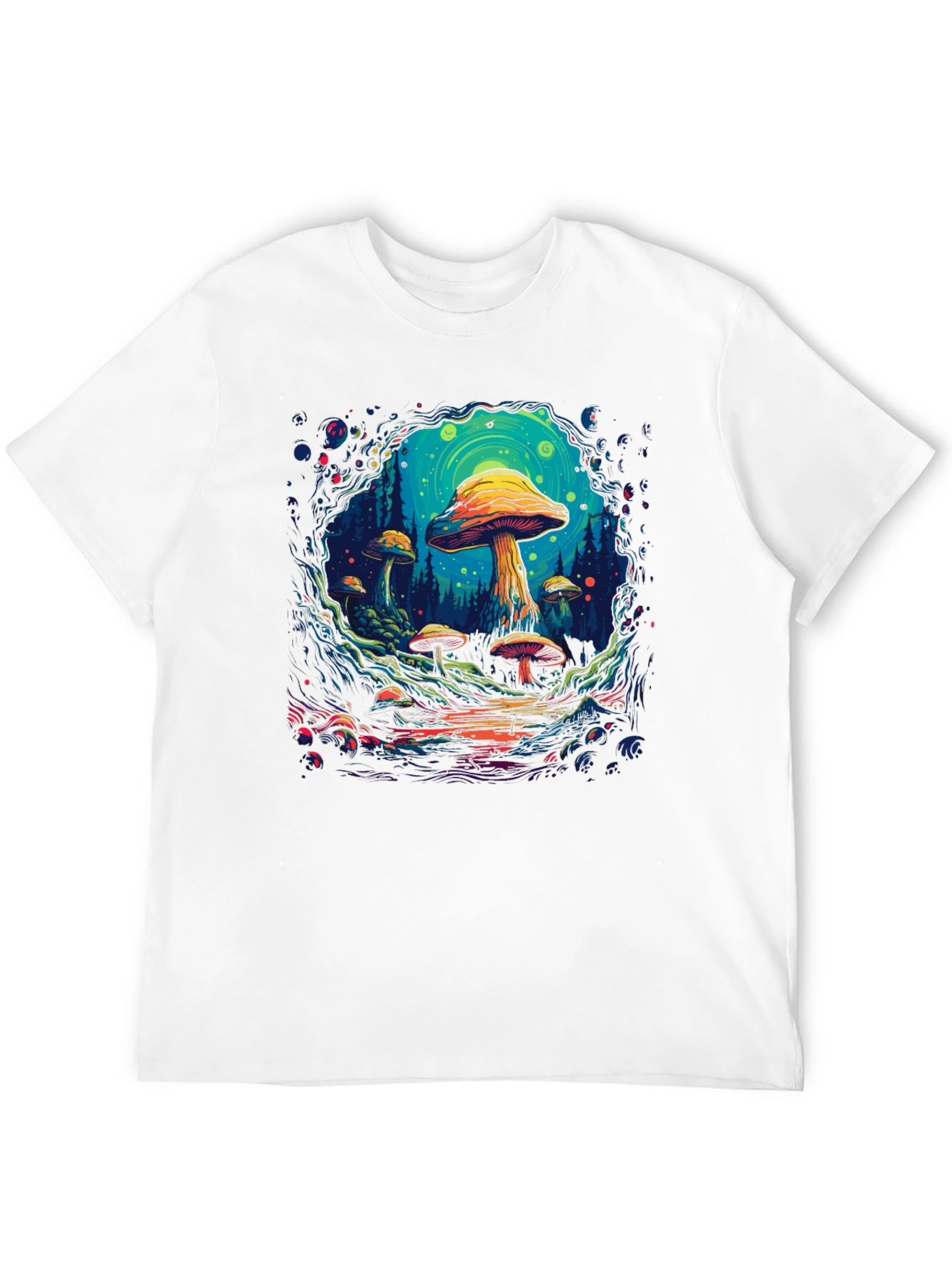 Black Psychedelic Mushroom Forest Graphic T-Shirt view 12