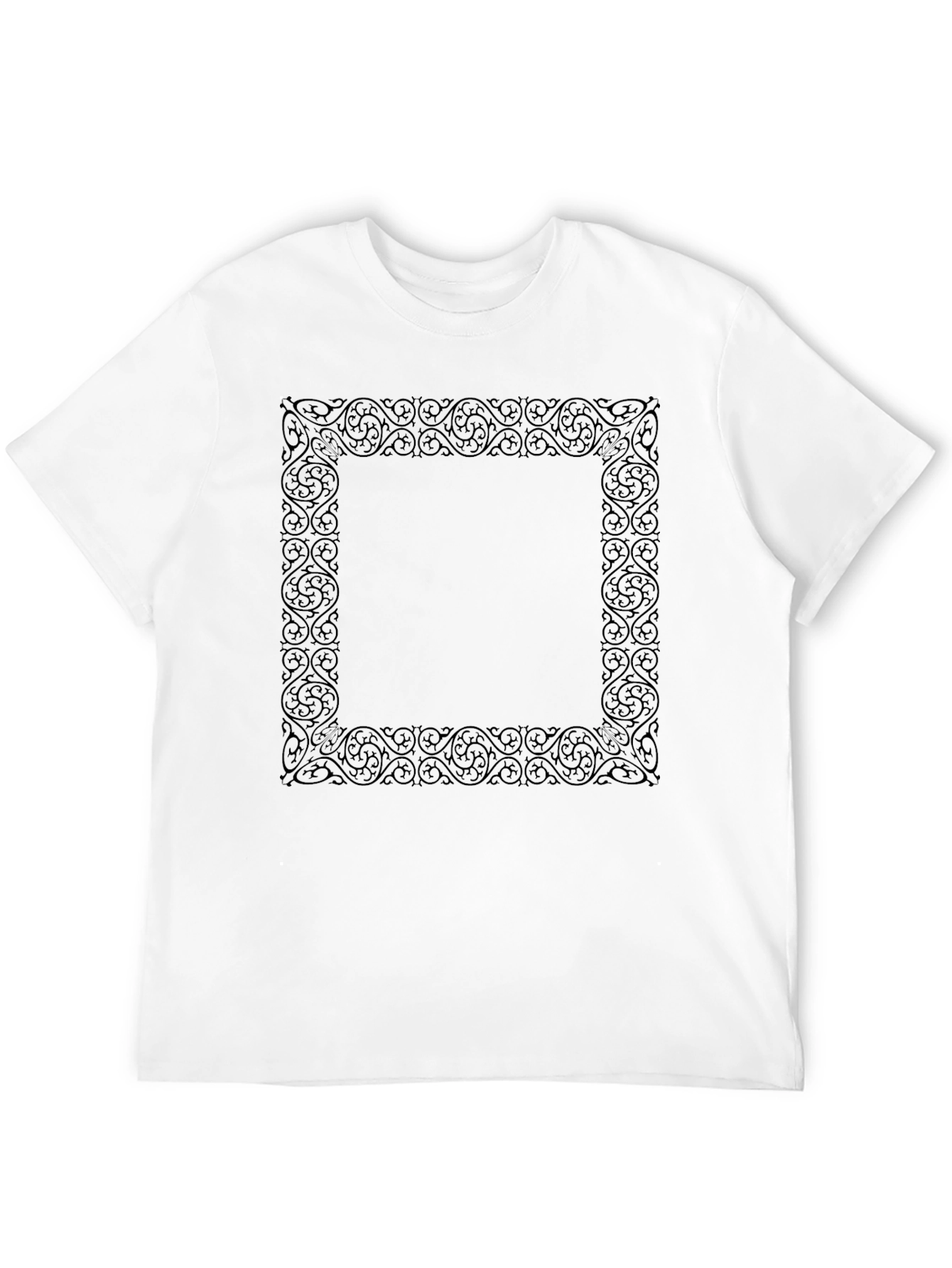 Black Men's Black Tee with Ornate Square Graphic view 12