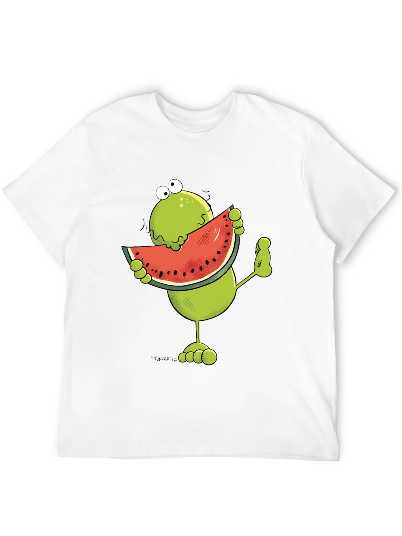 Black Frog Eating Watermelon Funny Graphic T-Shirt view 12