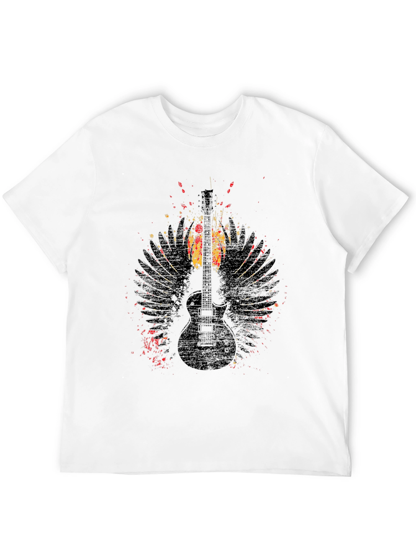 Black Grunge Guitar Wings Graphic Tee - Rock Style Shirt view 12