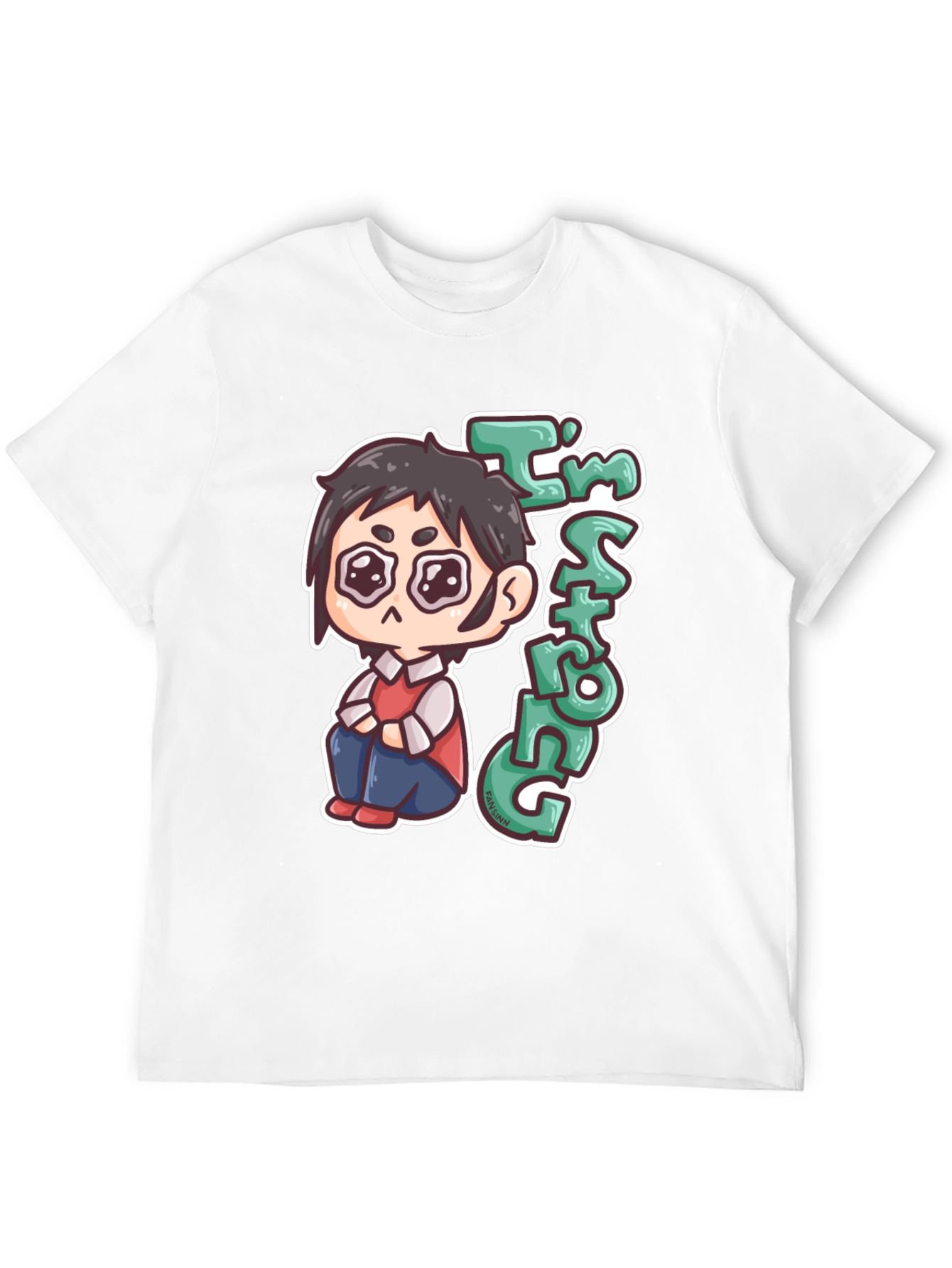 Black Chibi Anime "I'm Strong" Graphic Black T-Shirt view 12