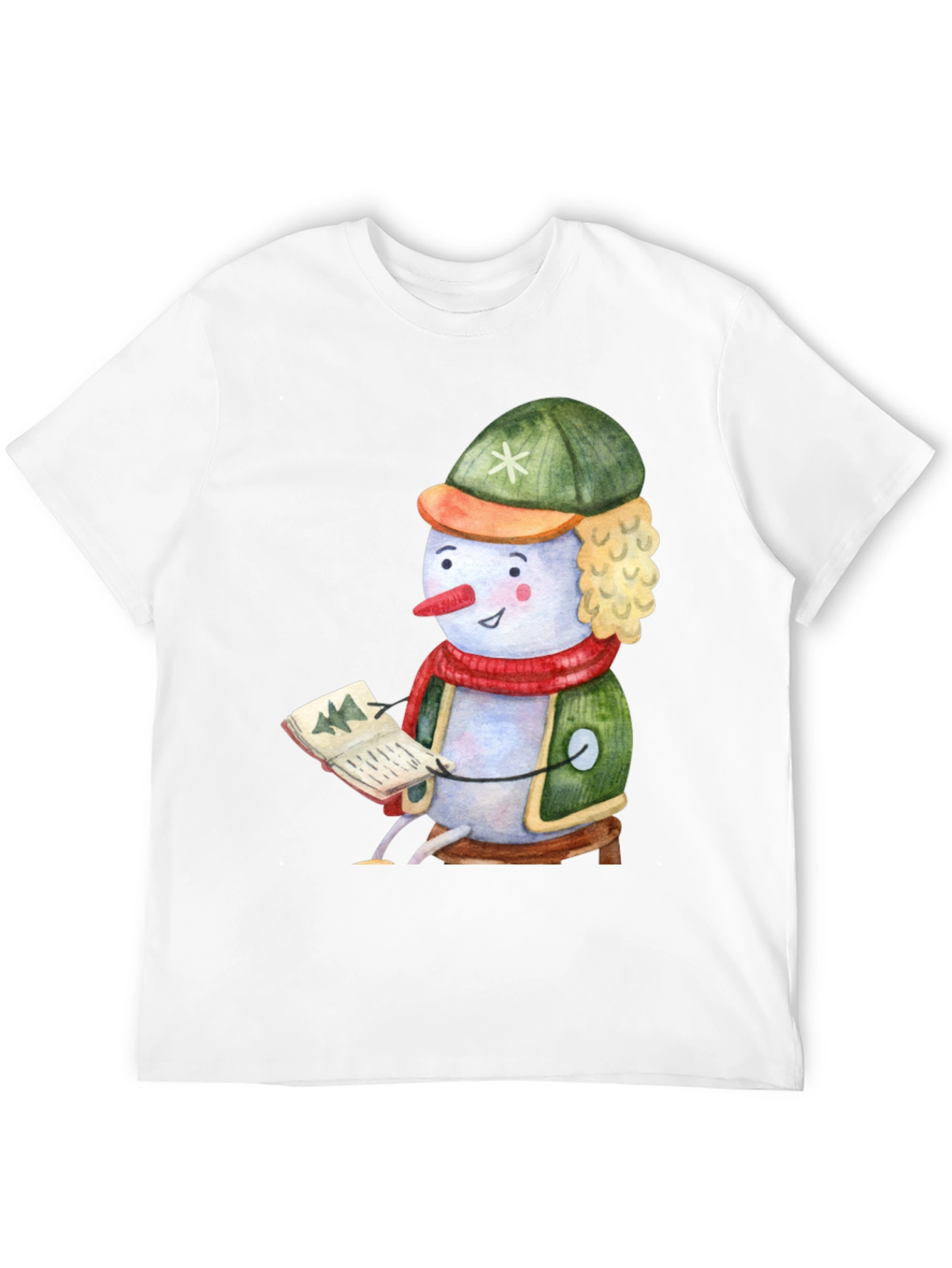 Black Festive Snowman Reading T-Shirt view 12