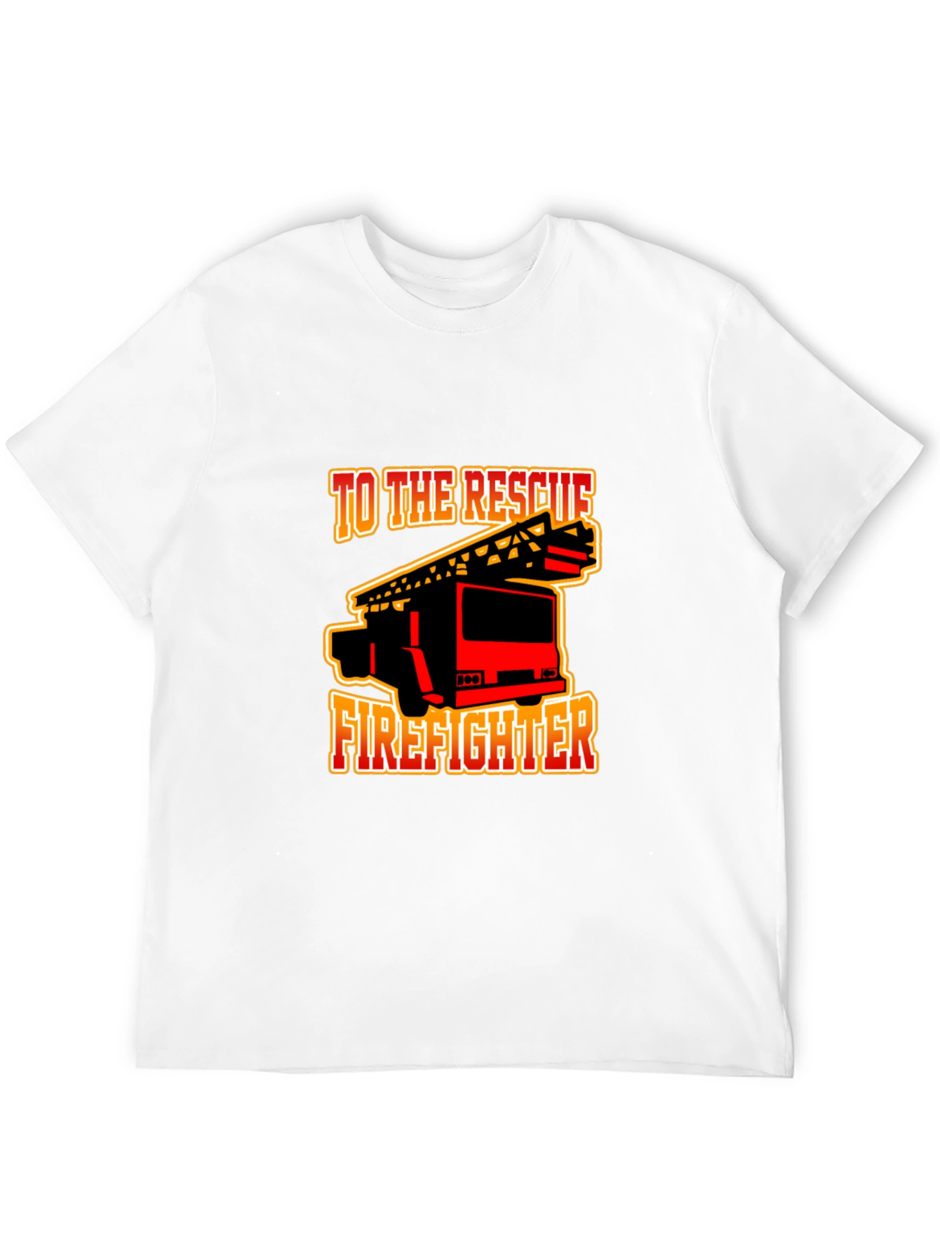 Black Firefighter Rescue Truck Graphic Tee - Black Cotton T-Shirt view 12