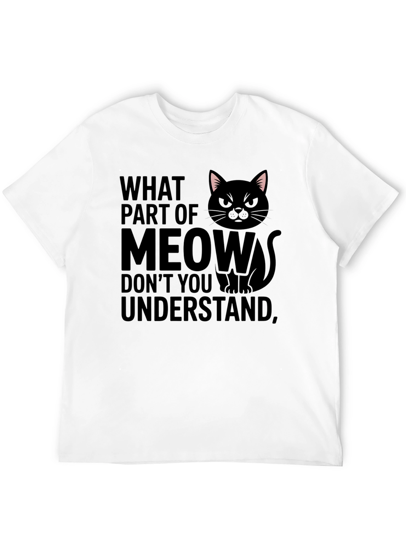 Black Funny Cat Meow Graphic T-Shirt view 12