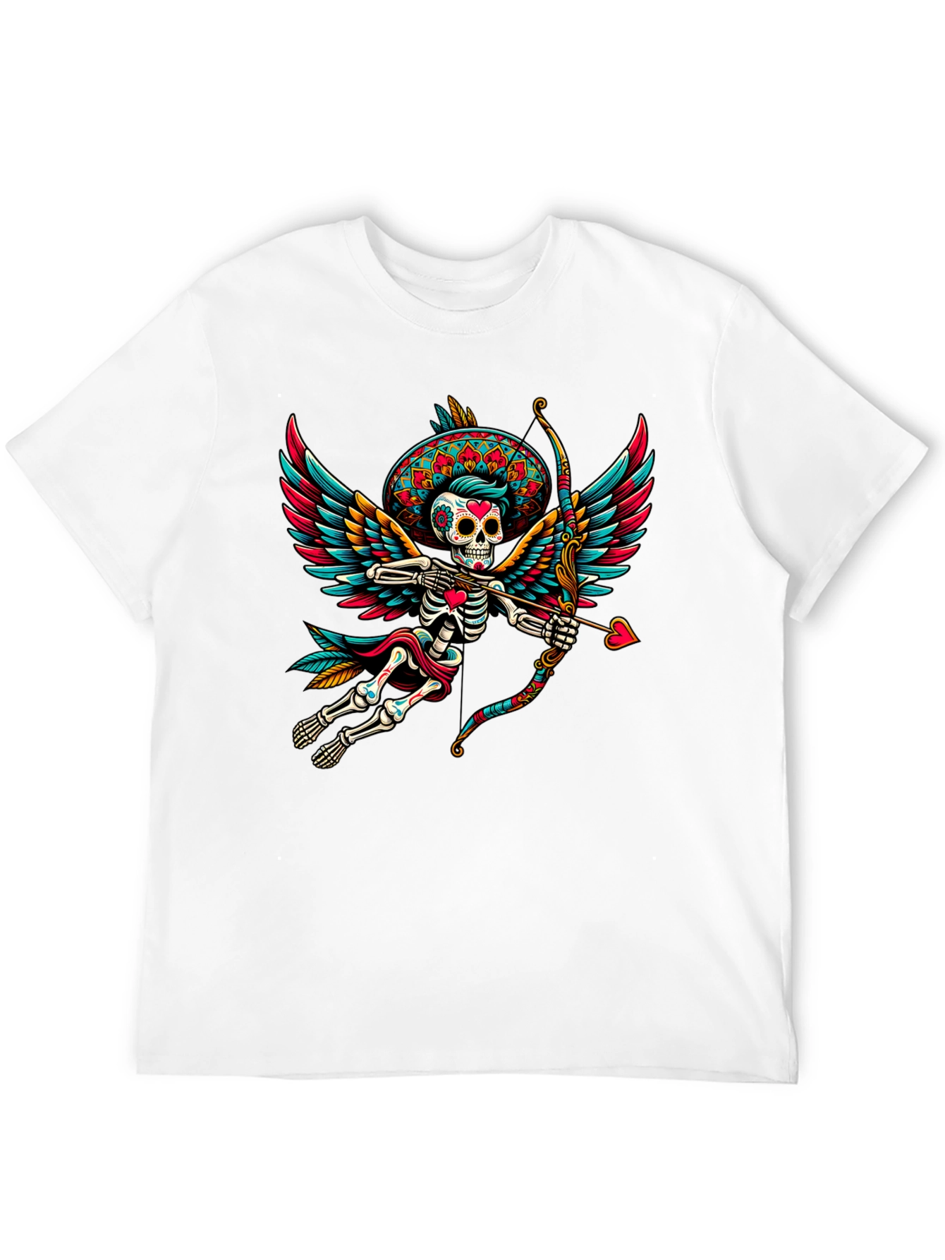 Black Sugar Skull Cupid T-Shirt - Unique Dia de los Muertos Design view 12