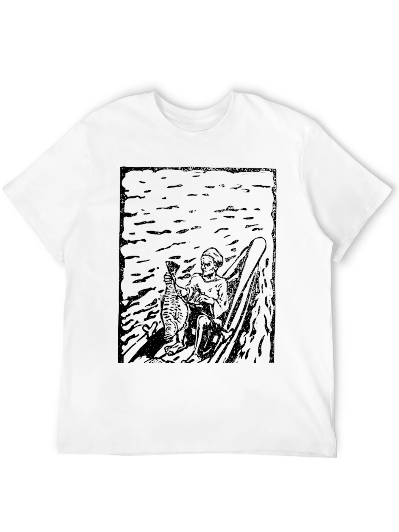 Black Dark Graphic Print Tee - Fisherman Design view 12