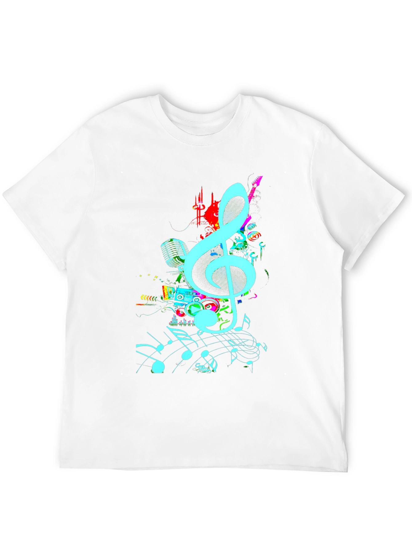 Black Musical Notes Graphic Print Black T-Shirt view 12