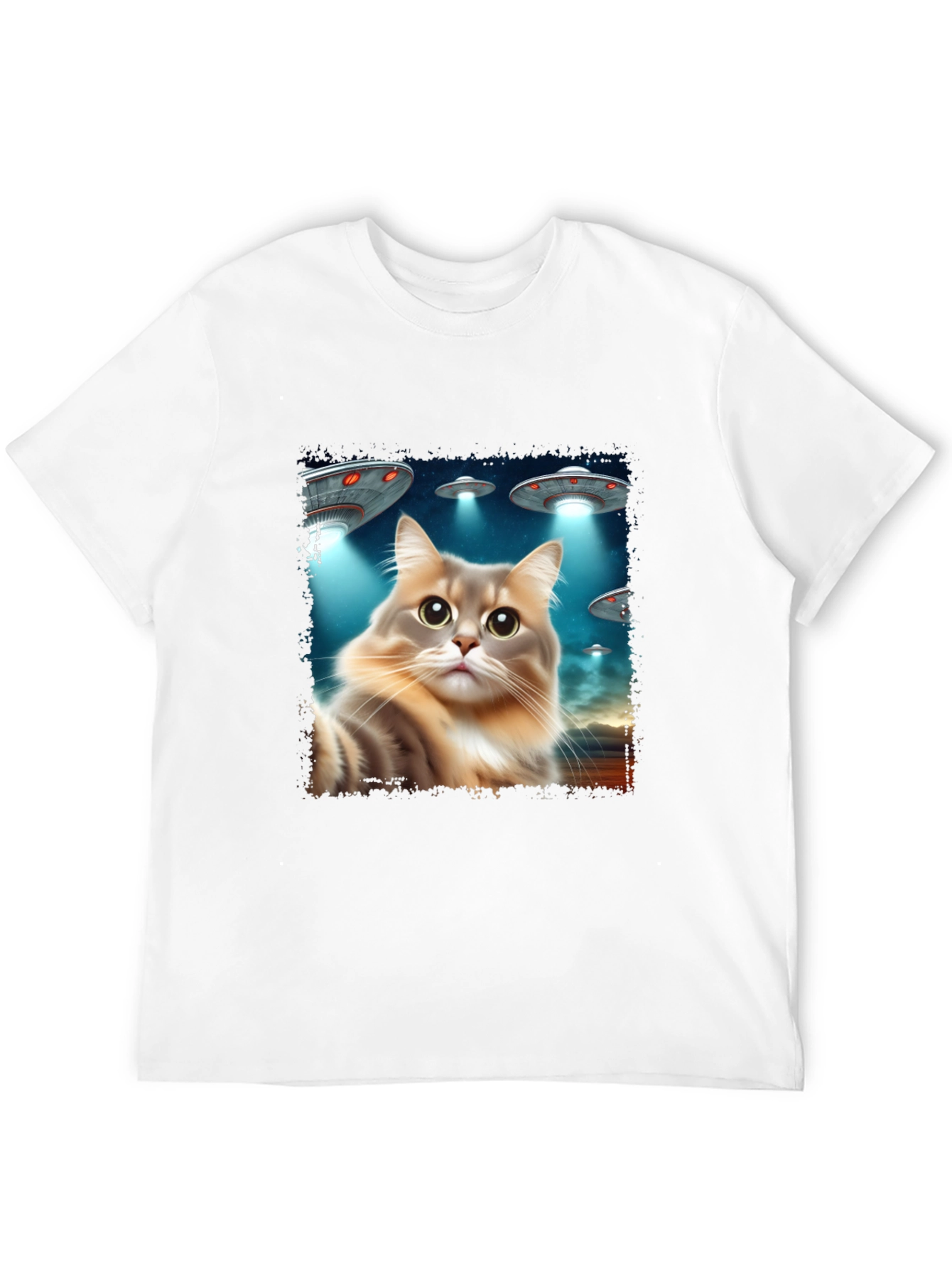 Black Alien Cat Abduction Black T-Shirt view 12