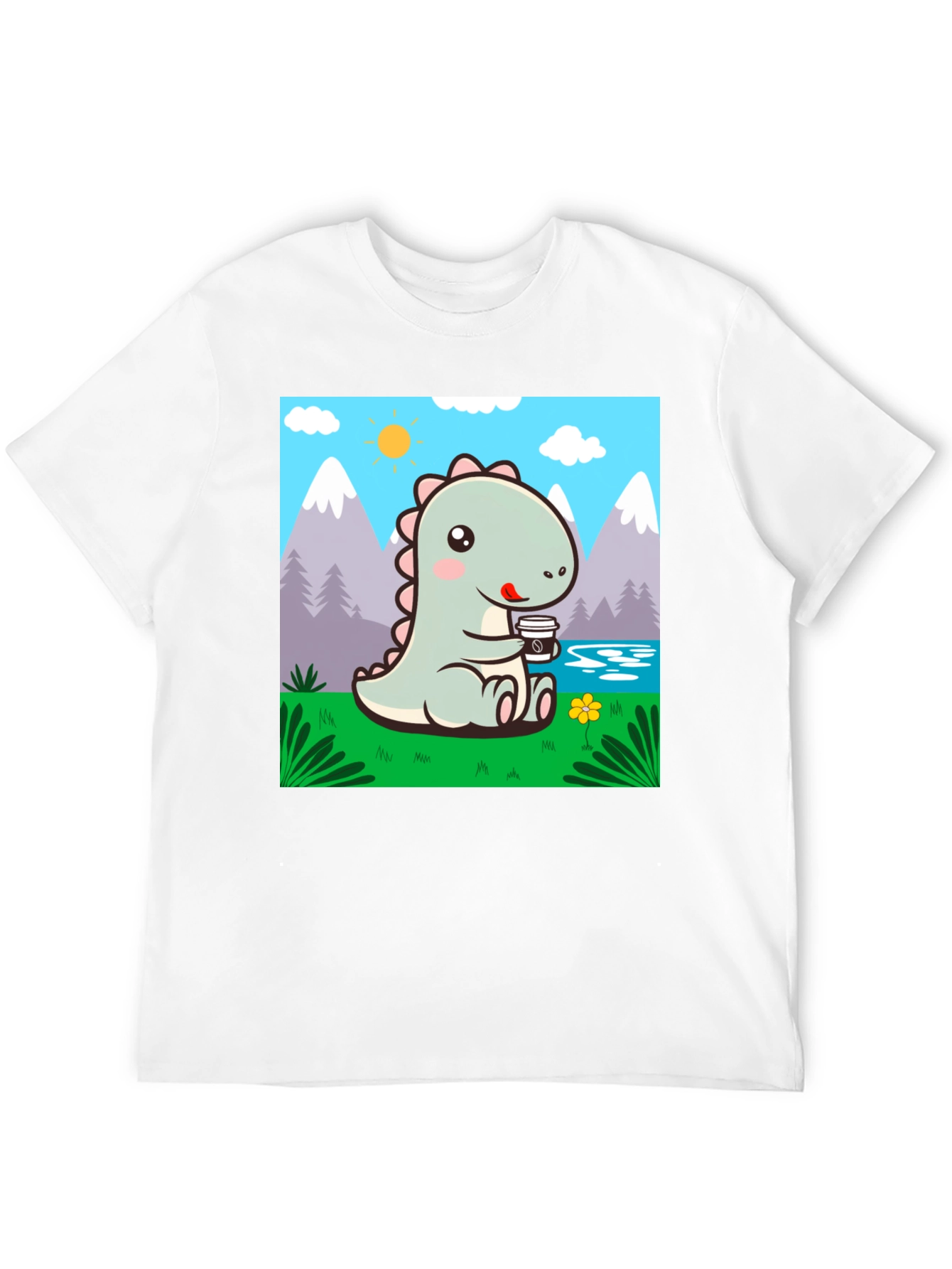 Black Cute Dinosaur Coffee T-Shirt view 12