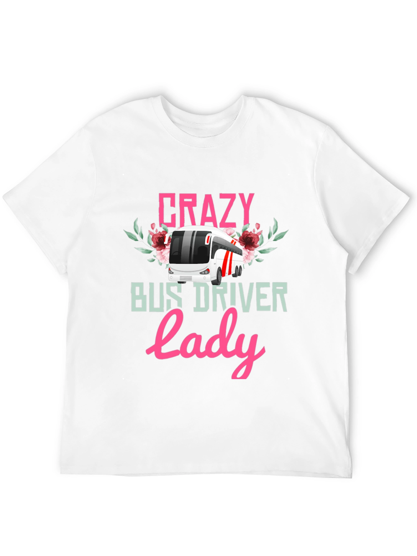 Black Crazy Bus Driver Lady T-Shirt - Floral Design view 12
