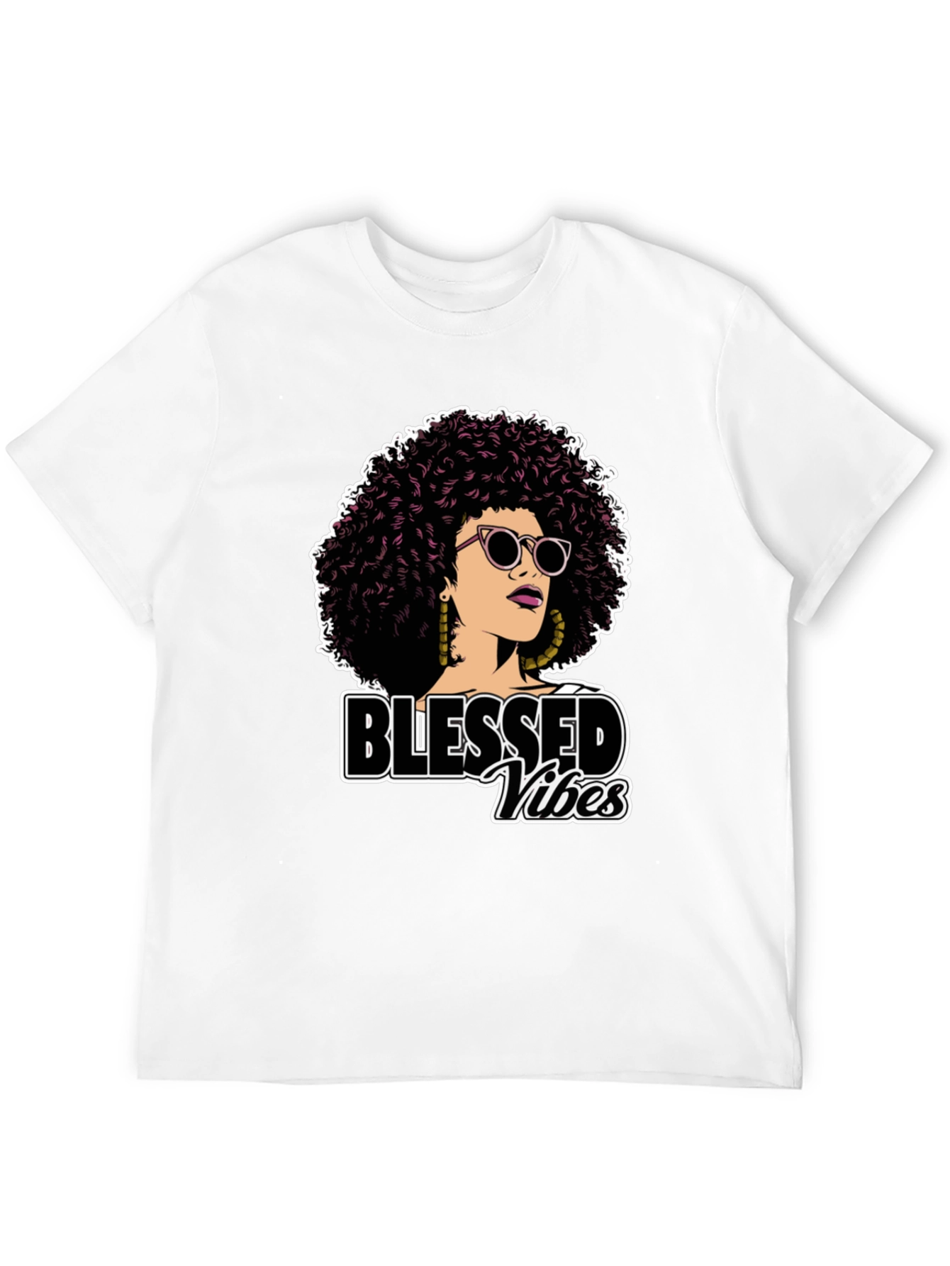 Black Blessed Vibes Graphic Tee - Stylish Afro Woman Design view 12