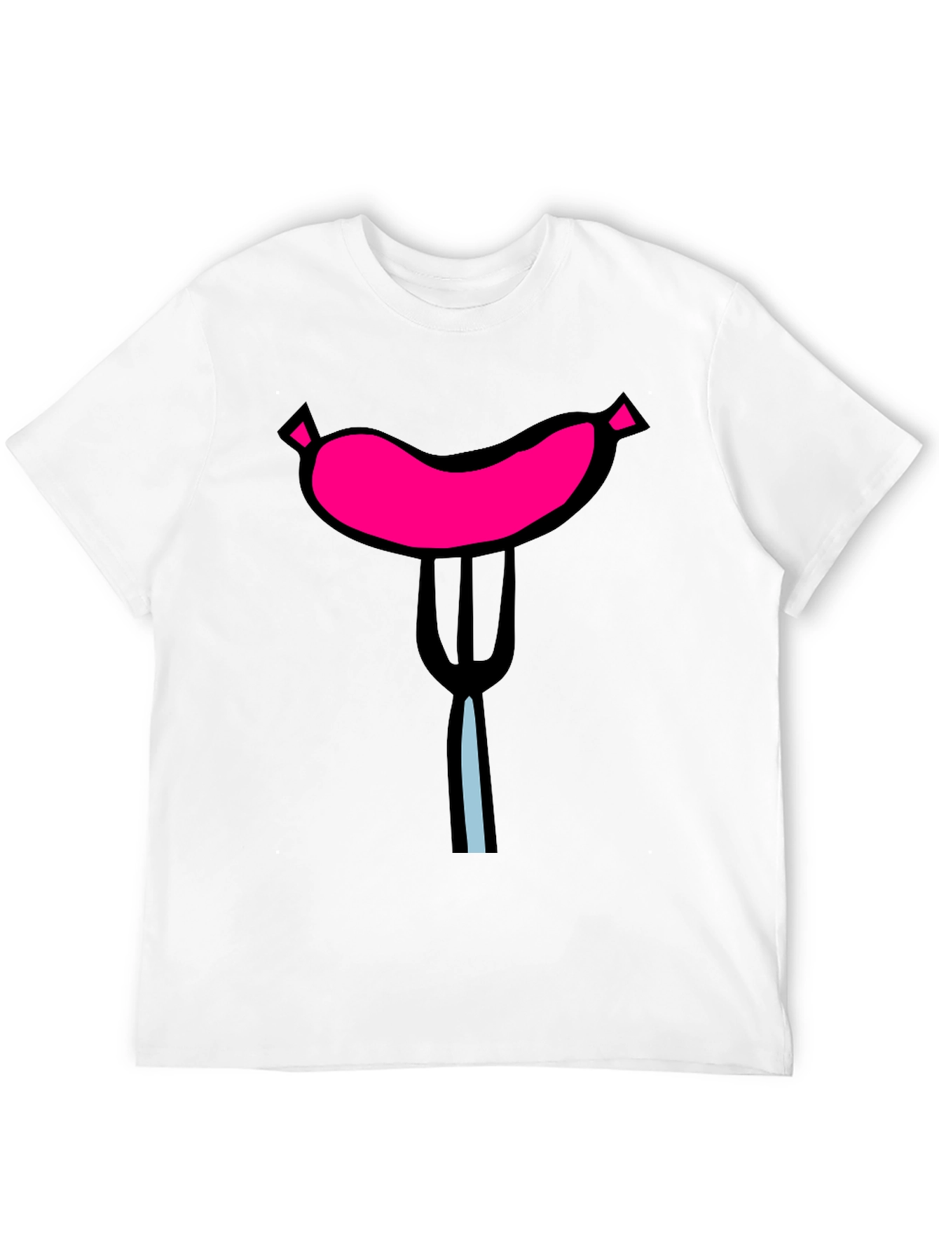 Black Funny Sausage on Fork Black T-Shirt view 12