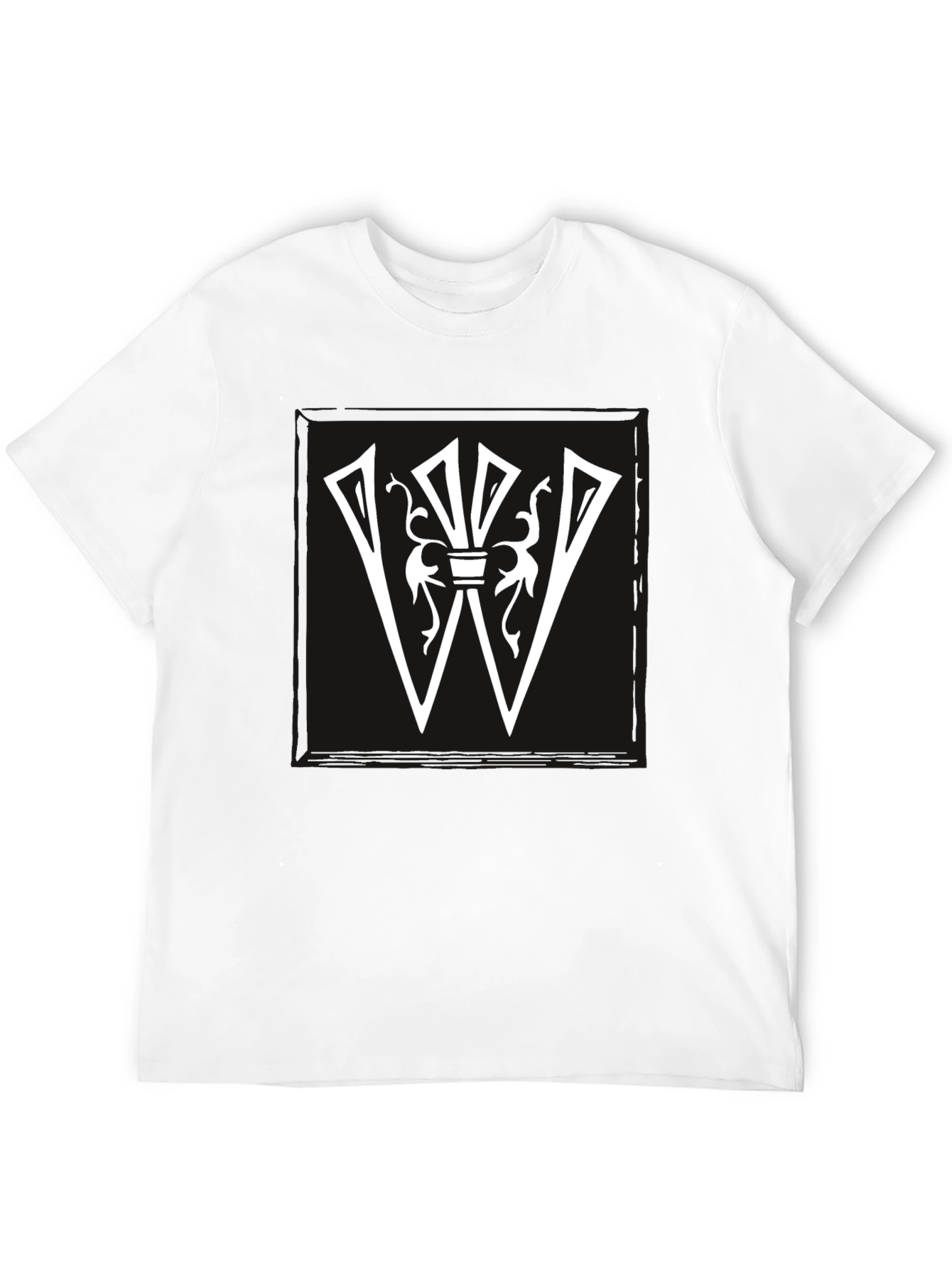 Black Graphic Tee: White Letter W Design on Black Shirt view 12