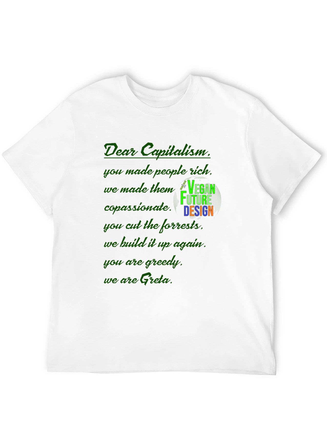 Black Vegan Future Design T-Shirt: Dear Capitalism Slogan Tee view 12