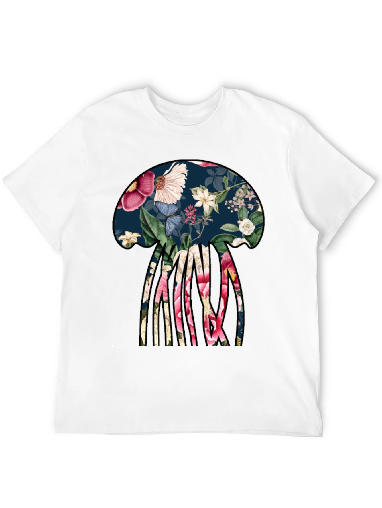 Black Floral Jellyfish Graphic Tee - Black Cotton T-Shirt view 12