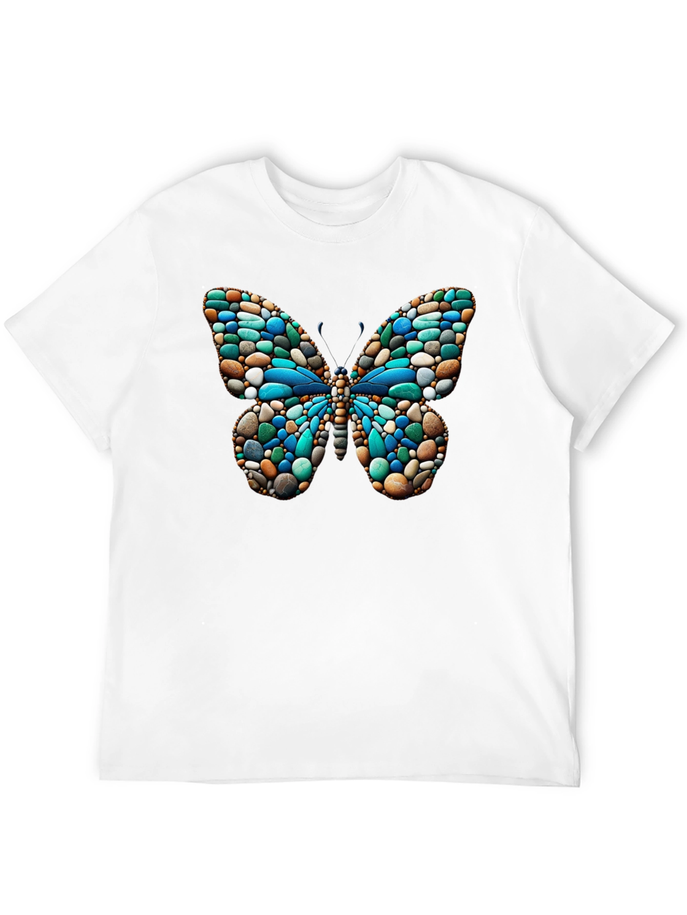 Black Butterfly Stone Pattern Black T-Shirt view 12