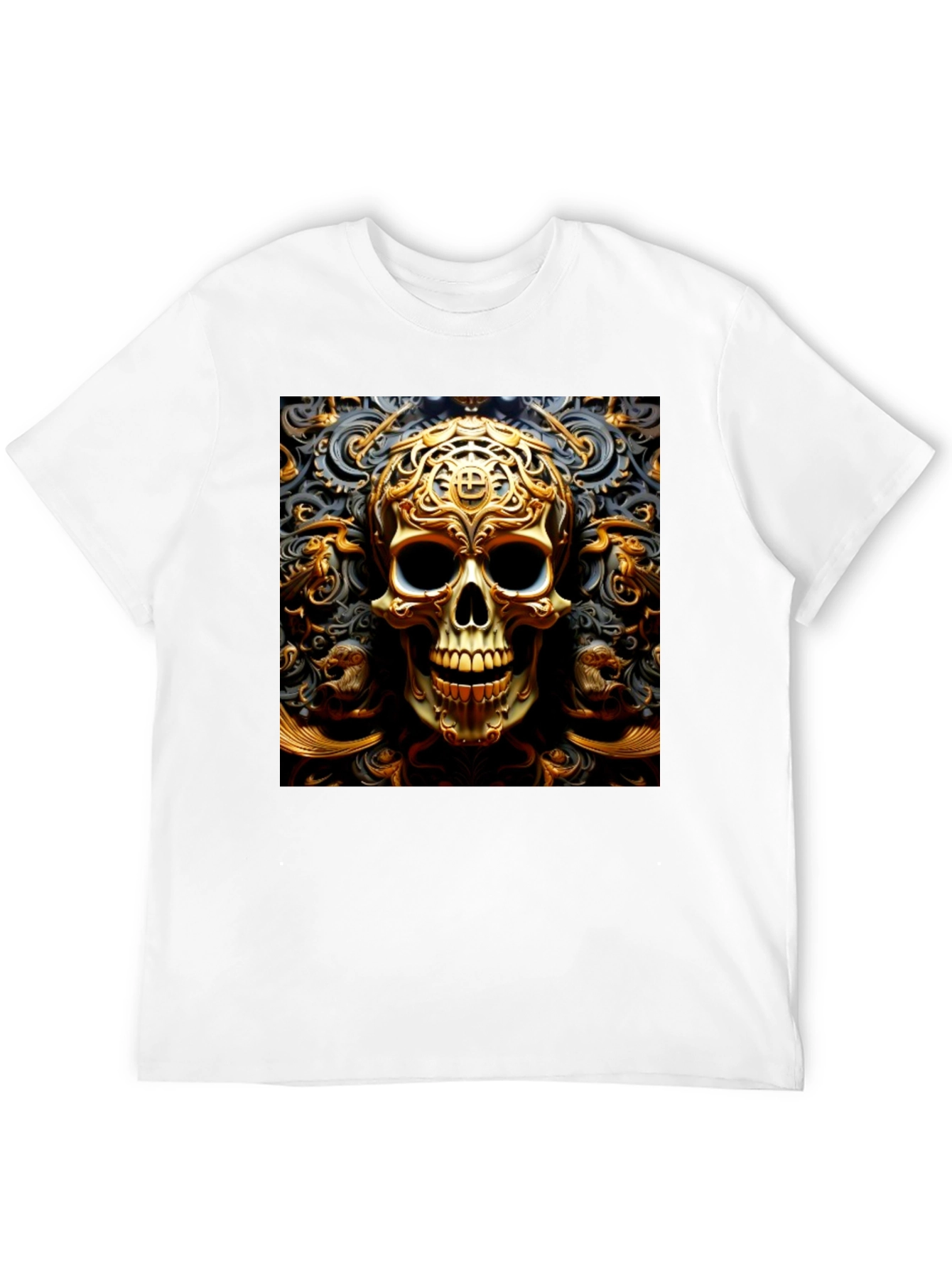 Black Ornate Gold Skull Graphic Tee view 12