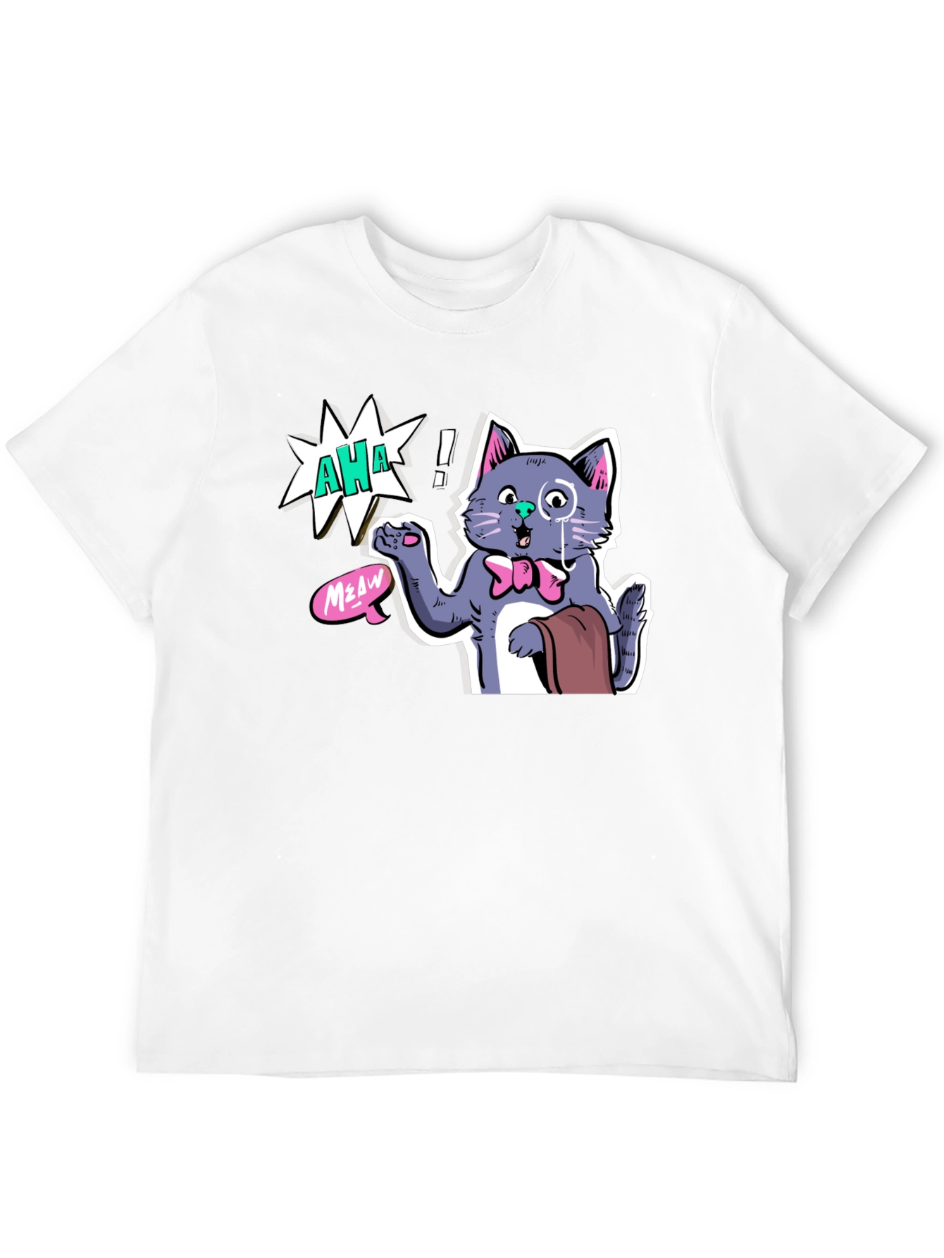 Black AHA! Monocled Cat Tee - Quirky Cartoon Style view 12