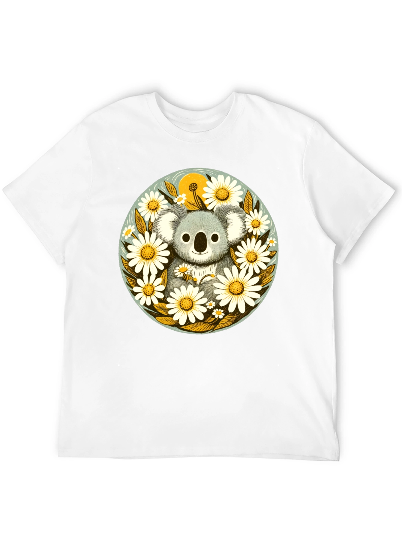 Black Koala & Daisy Graphic Tee - Black Cotton T-Shirt view 12