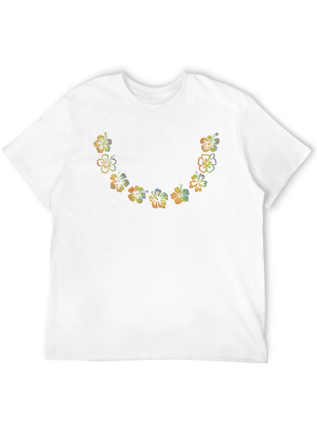 Black Floral U-Neck Tee - Vibrant Hawaiian Flower Design view 12