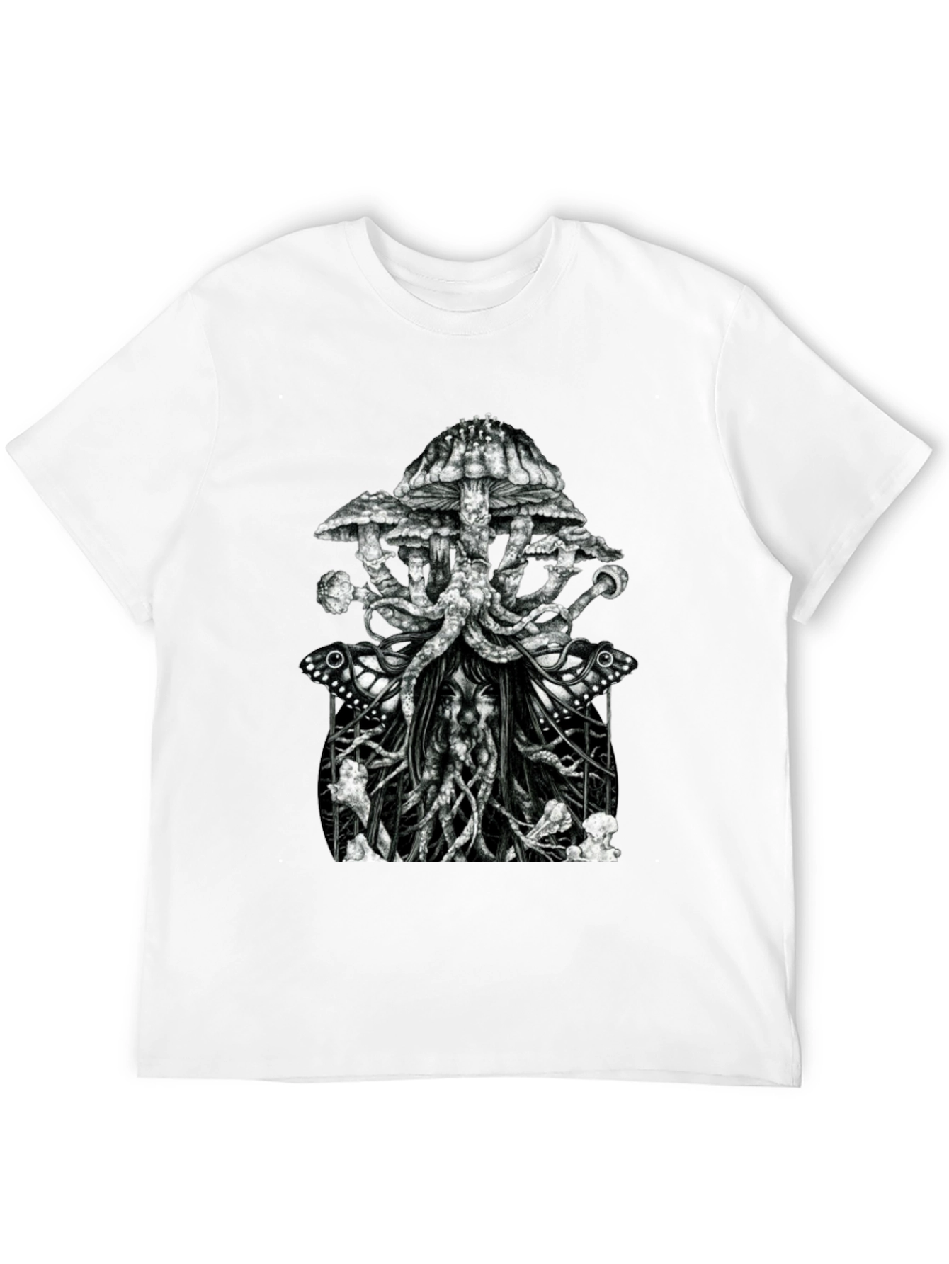 Black Mushroom & Butterfly Graphic Tee - Unique Design view 12