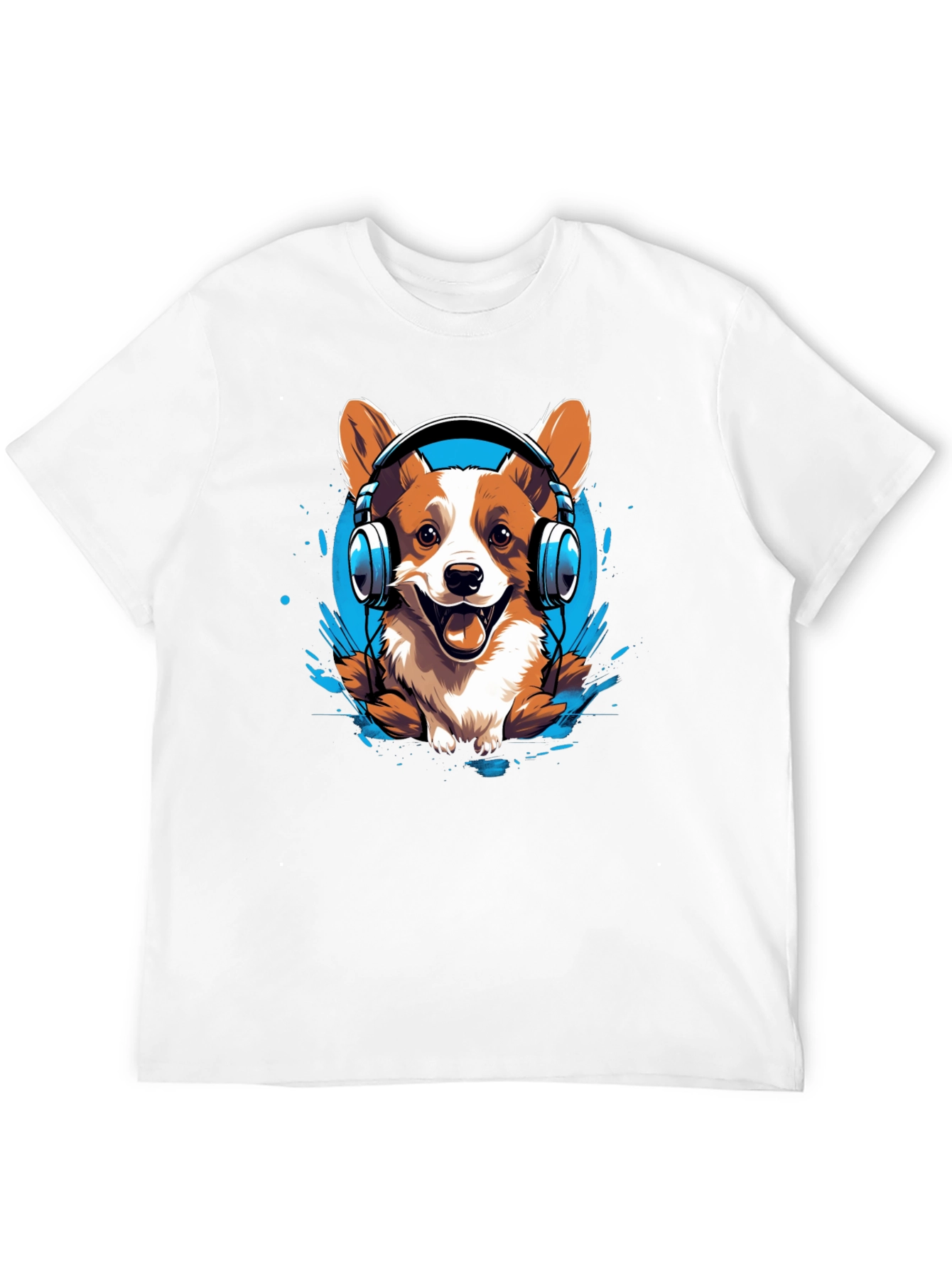 Black Corgi Headphones Graphic Tee view 12
