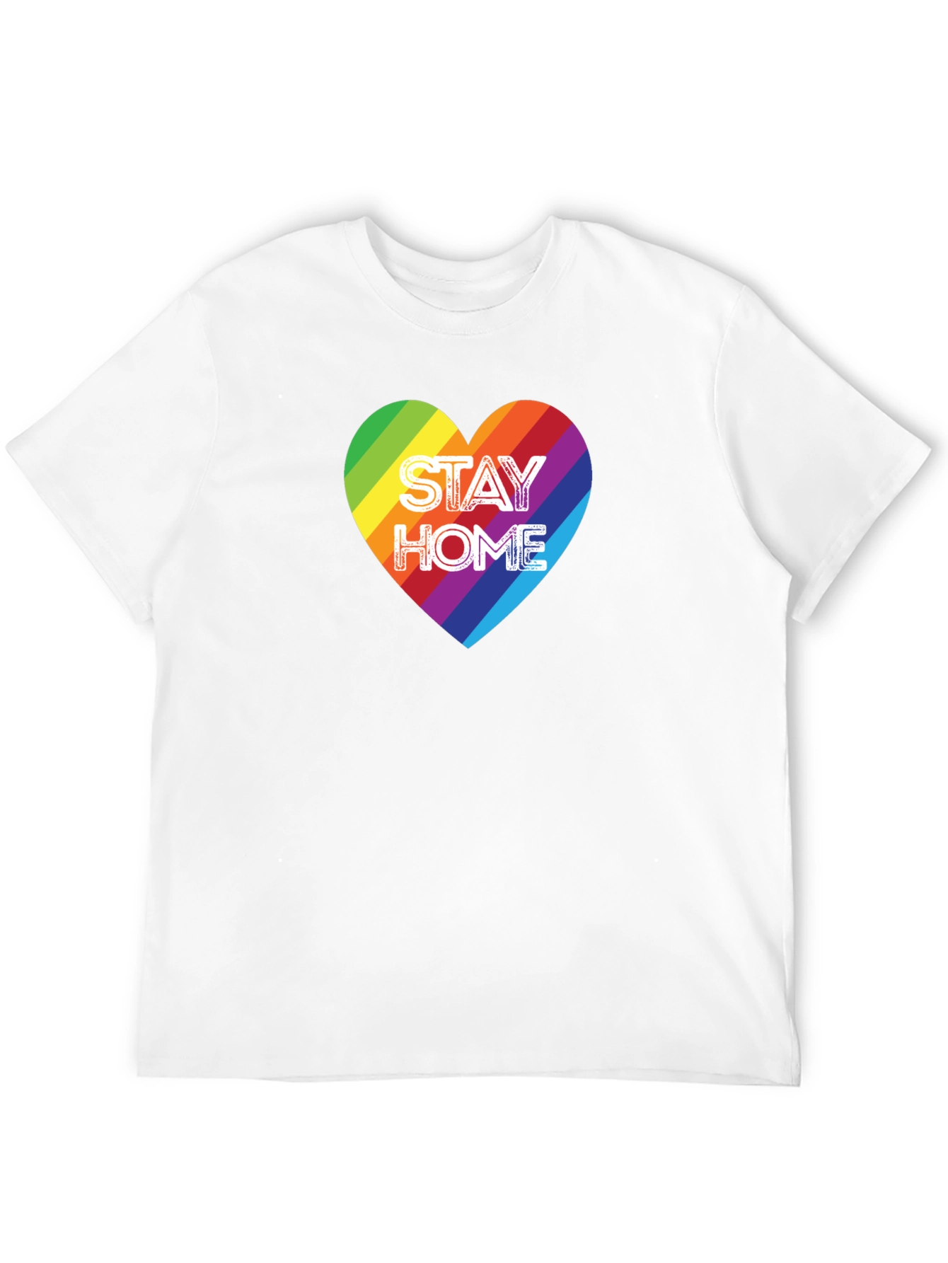 Black Stay Home Rainbow Heart Graphic Tee - Black Cotton T-Shirt view 12