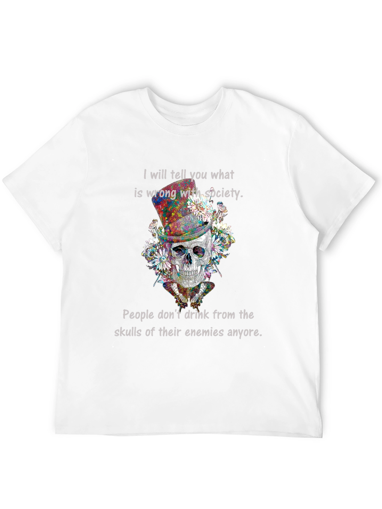 Black Skull & Flowers Graphic Tee - "What's Wrong with Society" view 12
