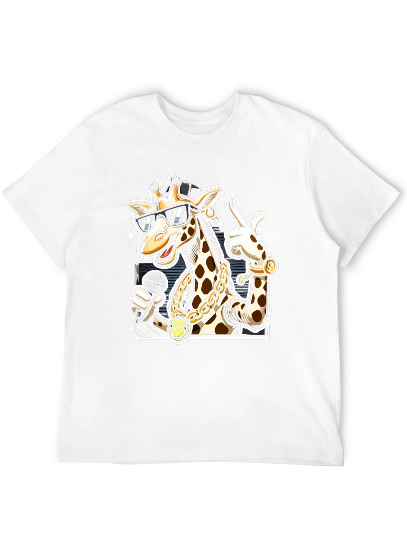 Black Rapper Giraffe T-Shirt - Funny Cartoon Graphic Tee view 12