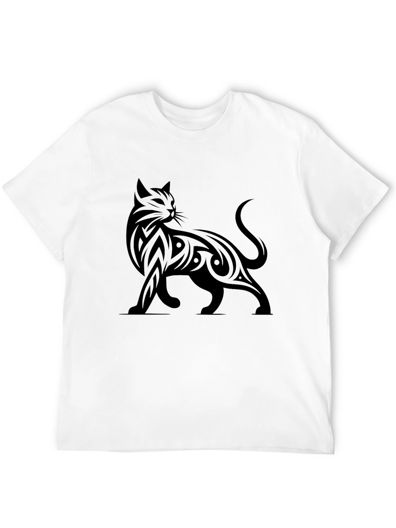 Black Tribal Cat Graphic Print T-Shirt view 12