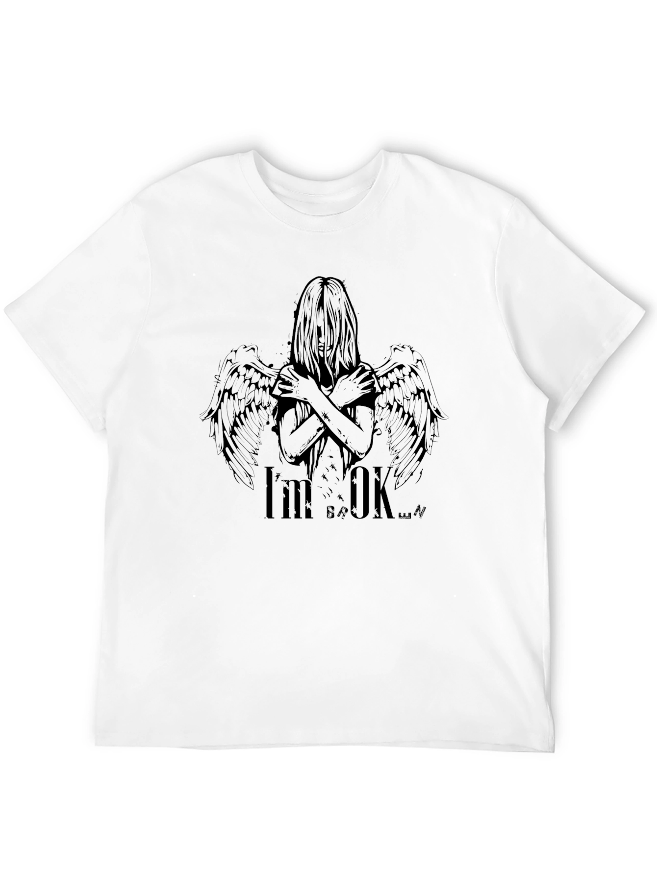 Black I'm OK Broken Wings Graphic Black T-Shirt view 12