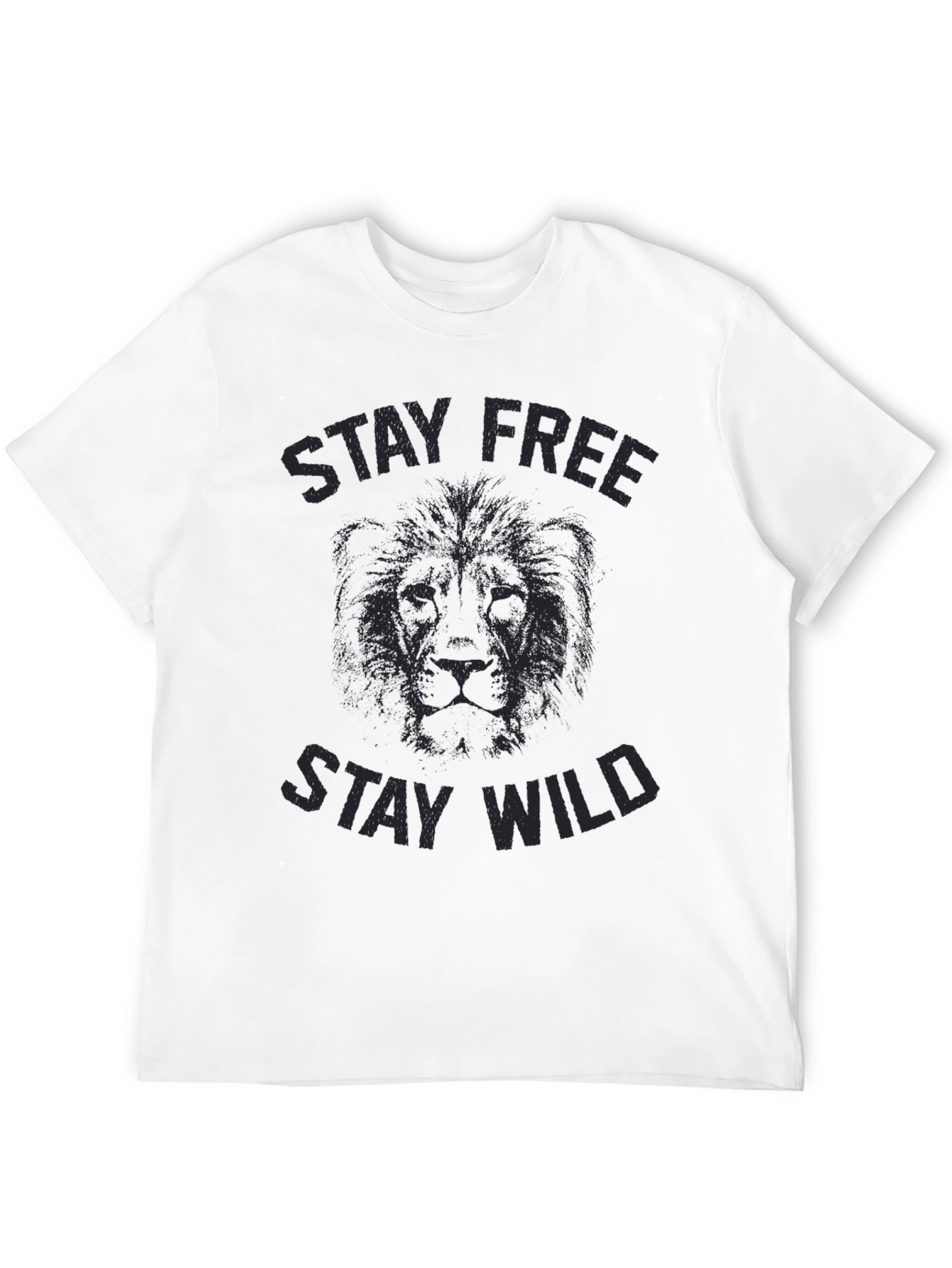 Black Stay Free Stay Wild Graphic Tee - Black Cotton Lion Print view 12
