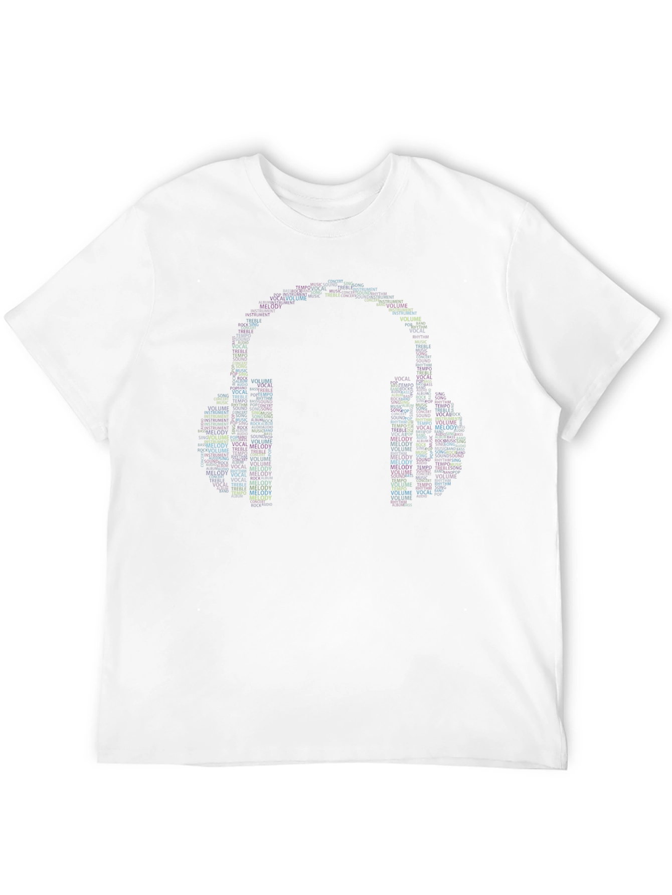 Black Musical Headphones Word Art Graphic T-Shirt view 12