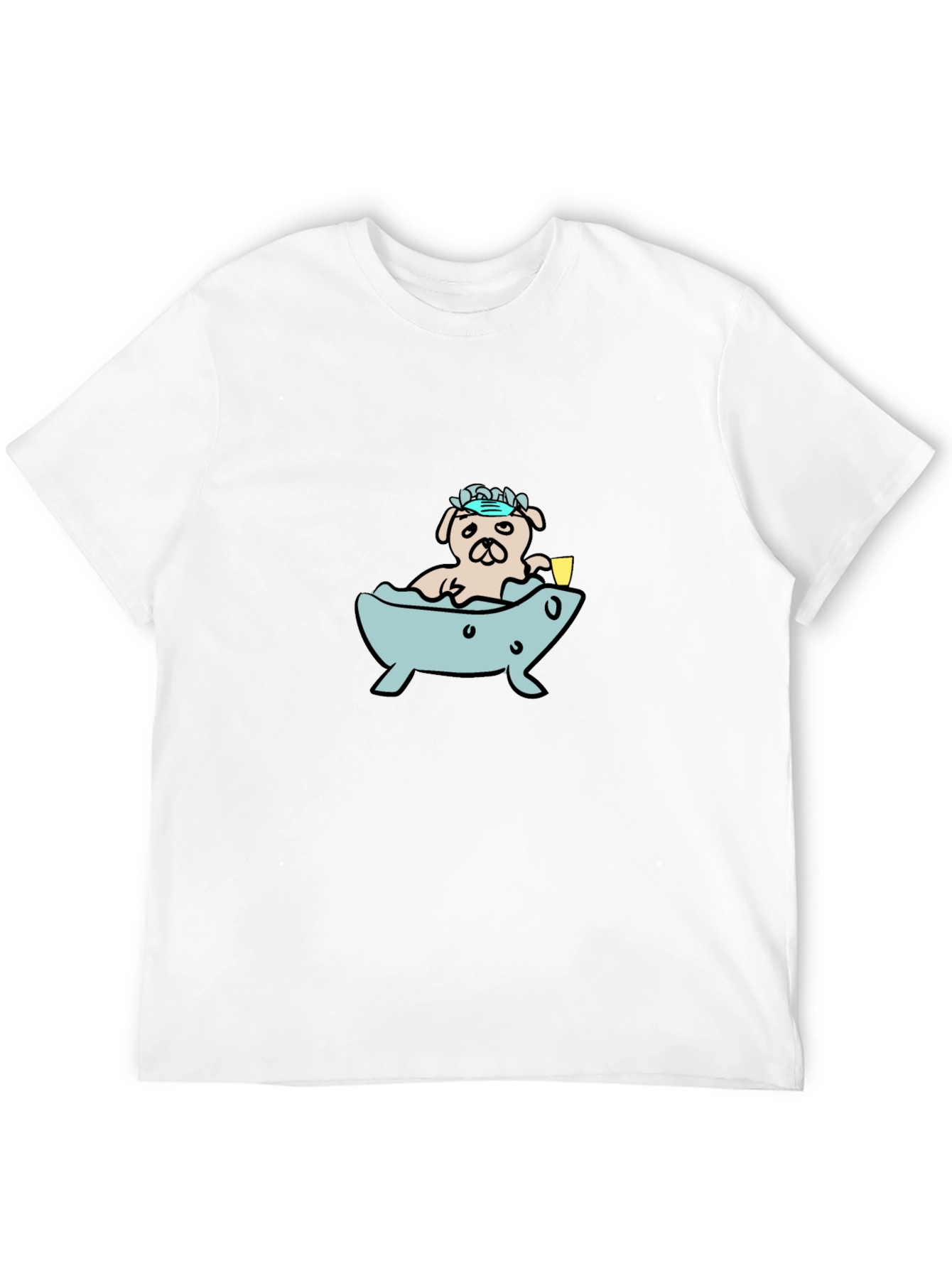 Black Pug in Tub T-Shirt - Cartoon Dog Tee view 12