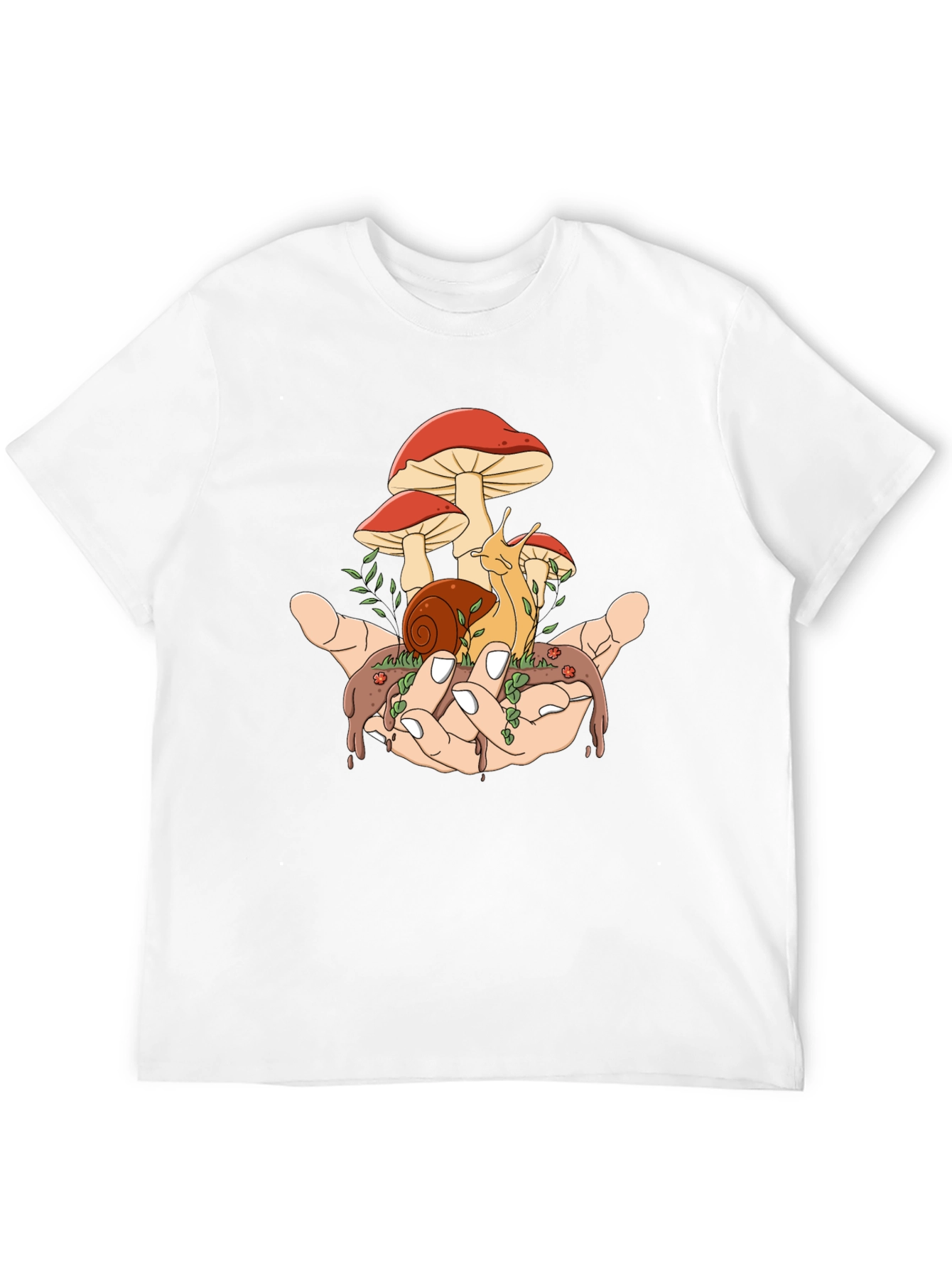 Black Mushroom Snail Hand Graphic T-Shirt view 12