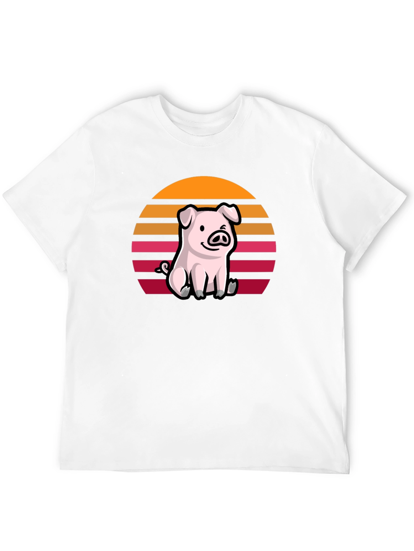 Black Cute Pig Sunset Graphic T-Shirt view 12