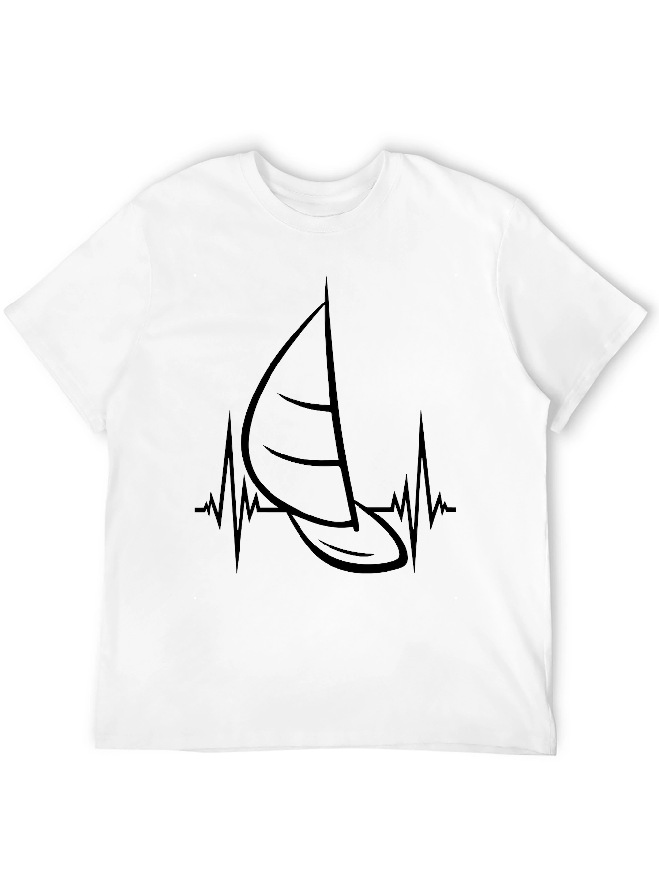 Black Sailboat Heartbeat Graphic Tee - Black Cotton T-Shirt view 12