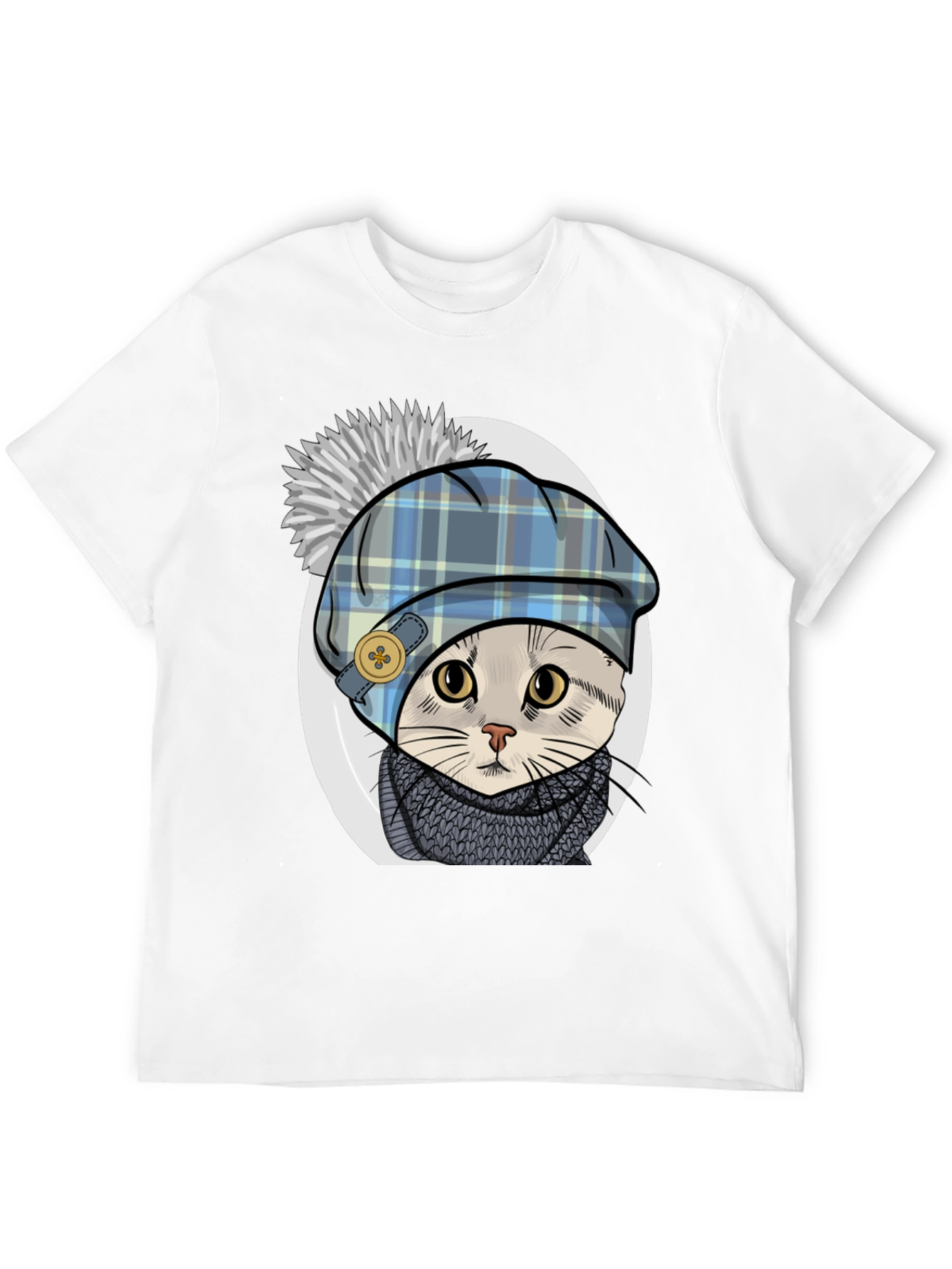 Black Cat in Tartan Hat T-Shirt - Whimsical Comfort view 12