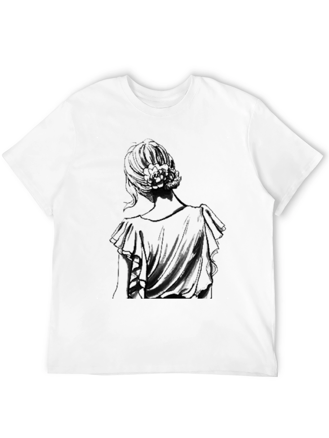 Elegant Woman Back Print Black T-Shirt - 12