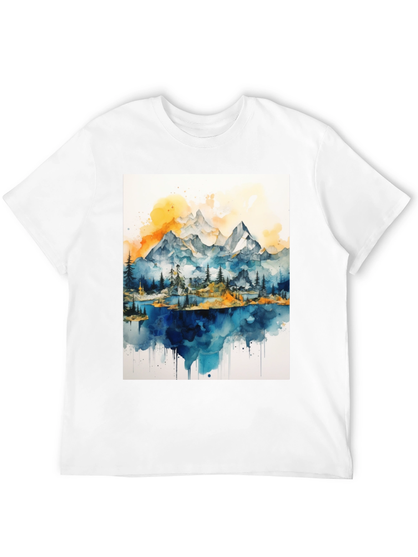 Black Watercolor Mountain Lake Graphic Tee view 12
