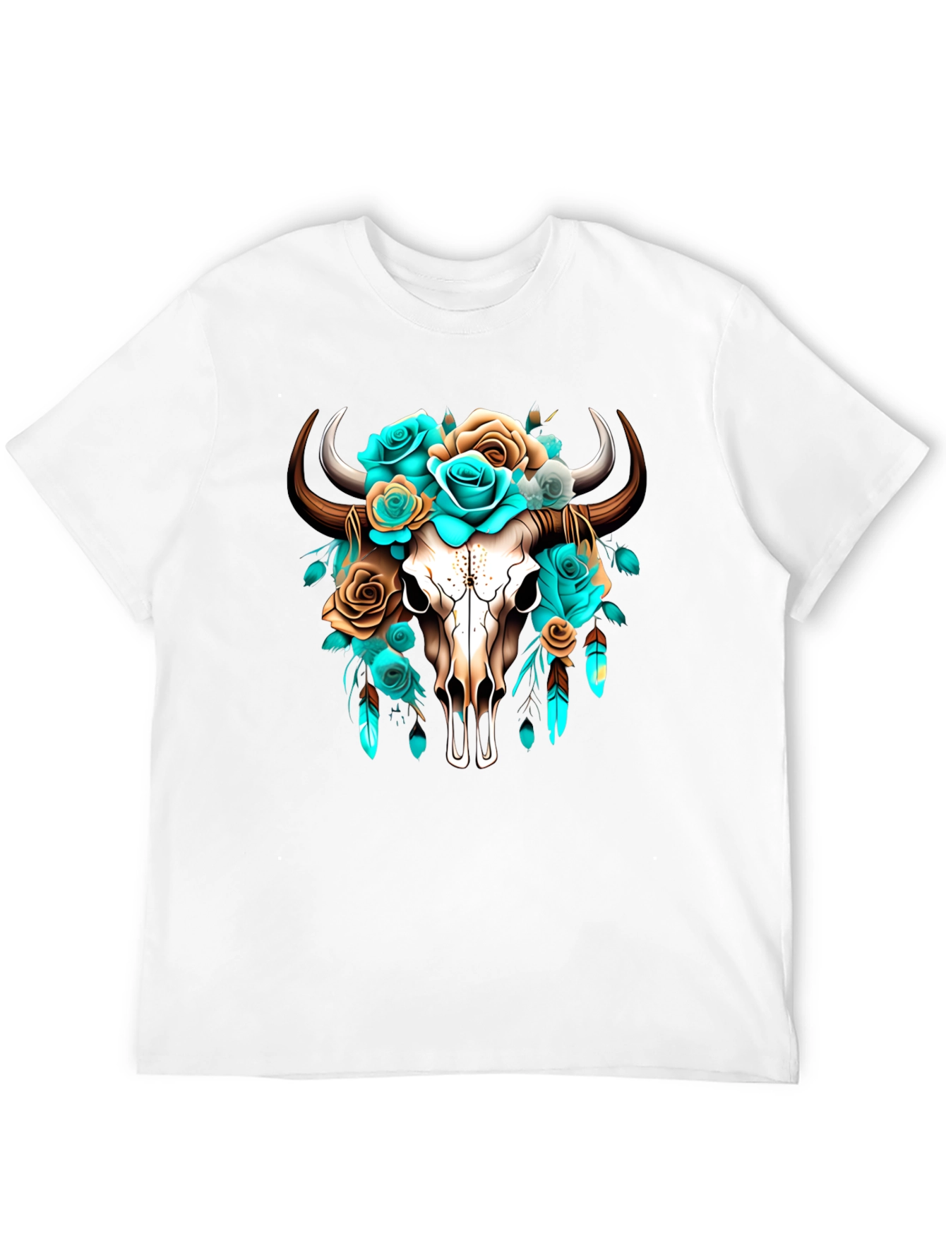 Black Floral Bull Skull Graphic Tee - Western Style view 12