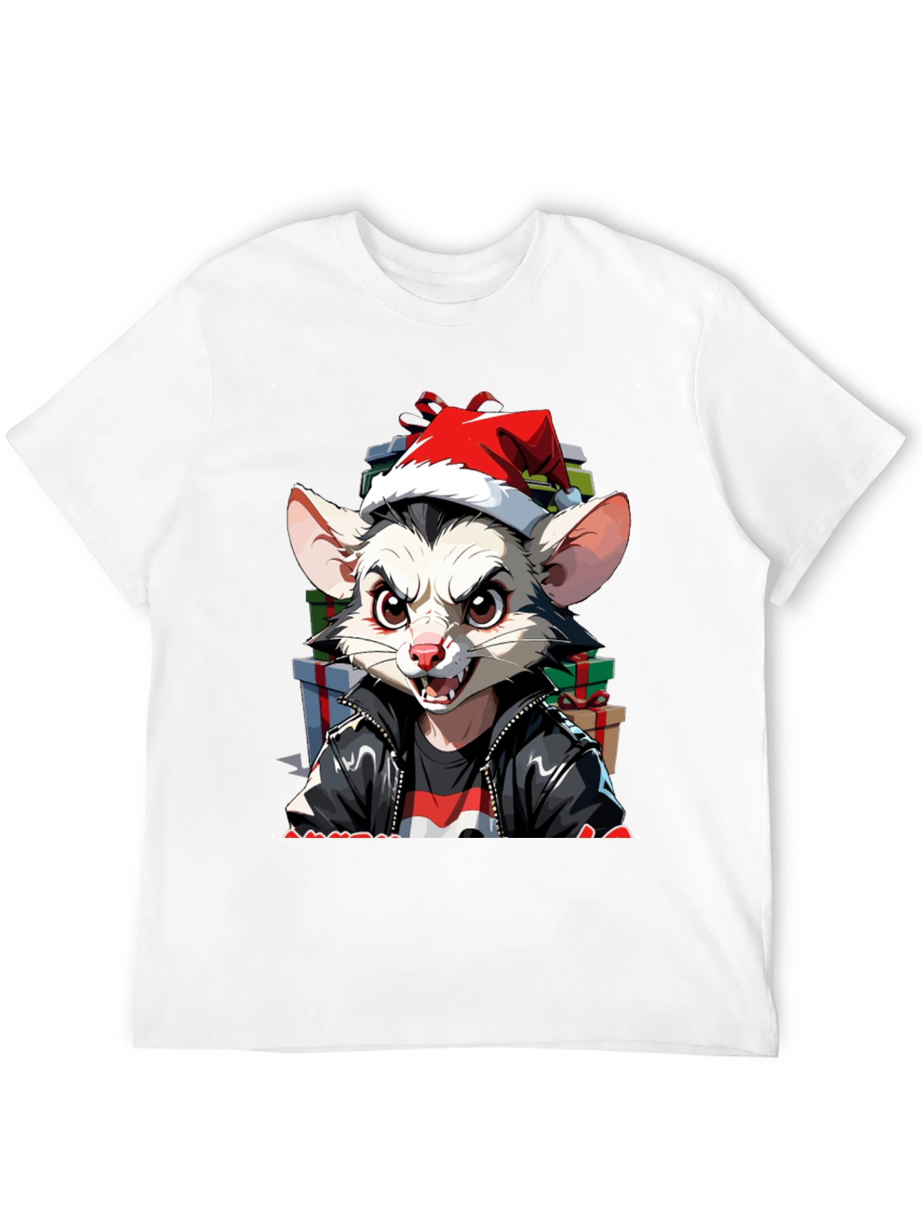 Black Festive Opossum Tee - Holiday Style view 12