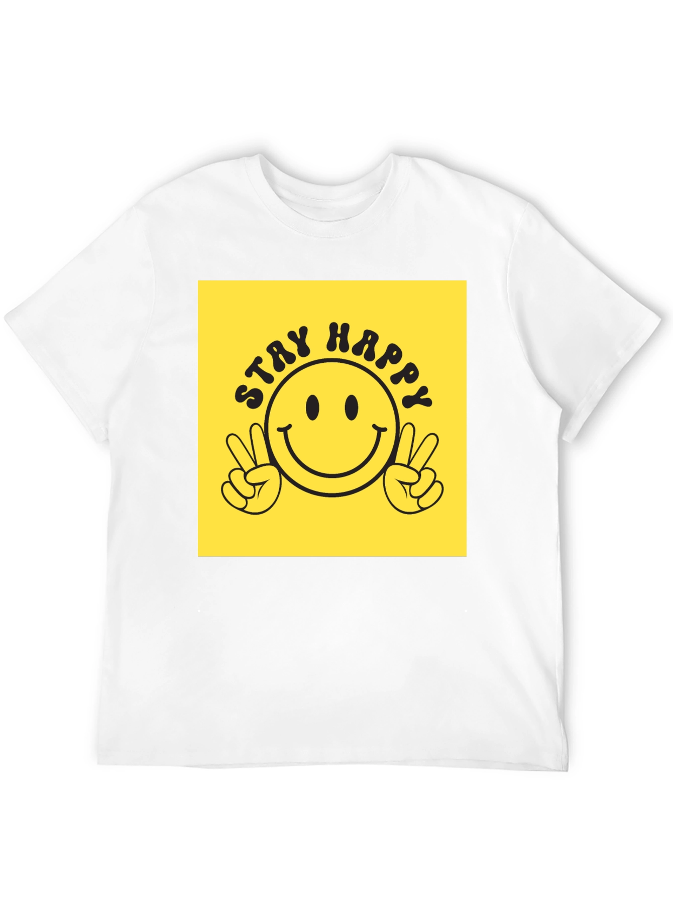 Black Stay Happy Graphic Tee - Retro Smiley Face T-Shirt view 12